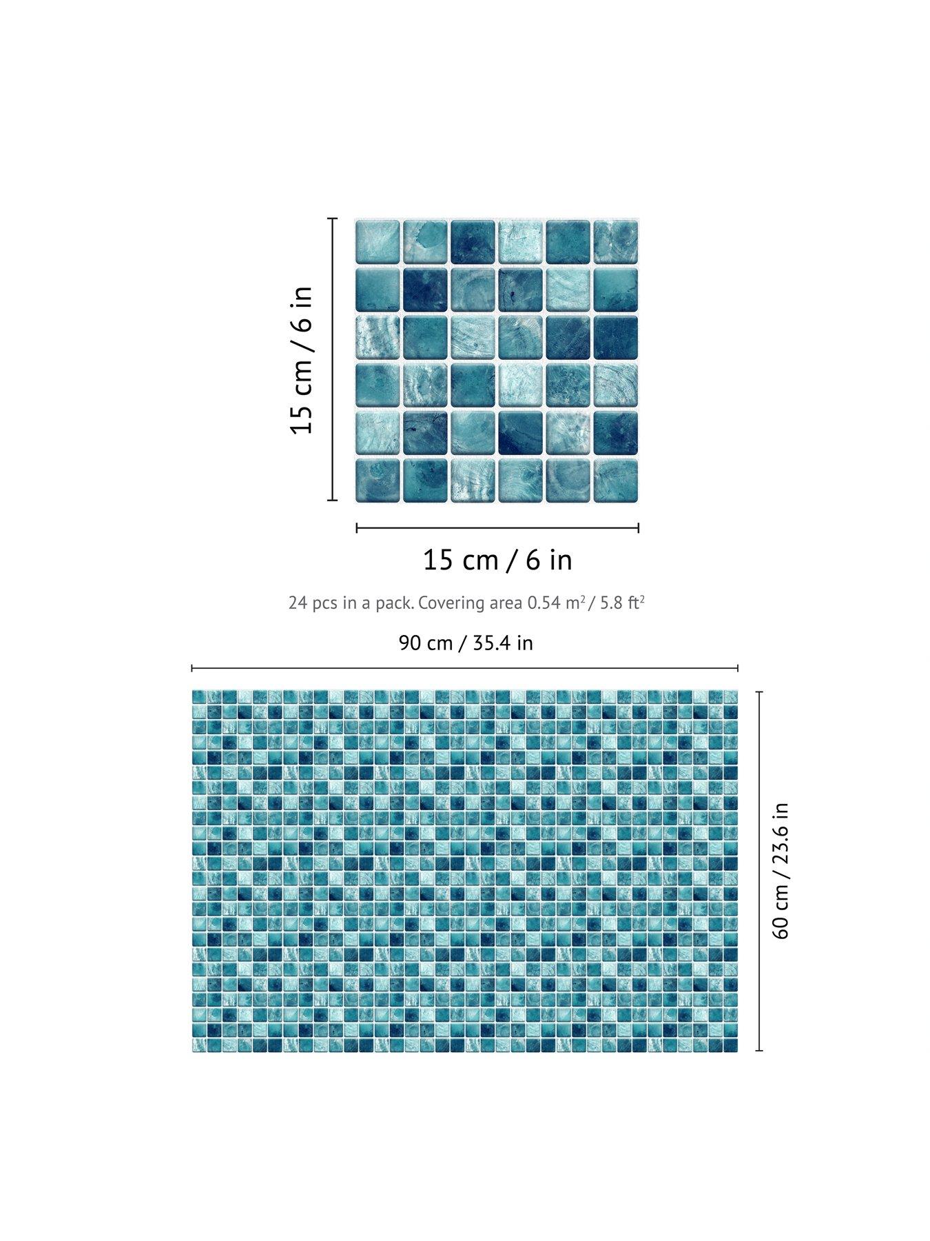 Image 7 of 7 of Walplus Mother Pearl Turquoise Jewel Mosaic Wall Tile Sticker Set - 15cm (6inch) - 24pcs One Pack
