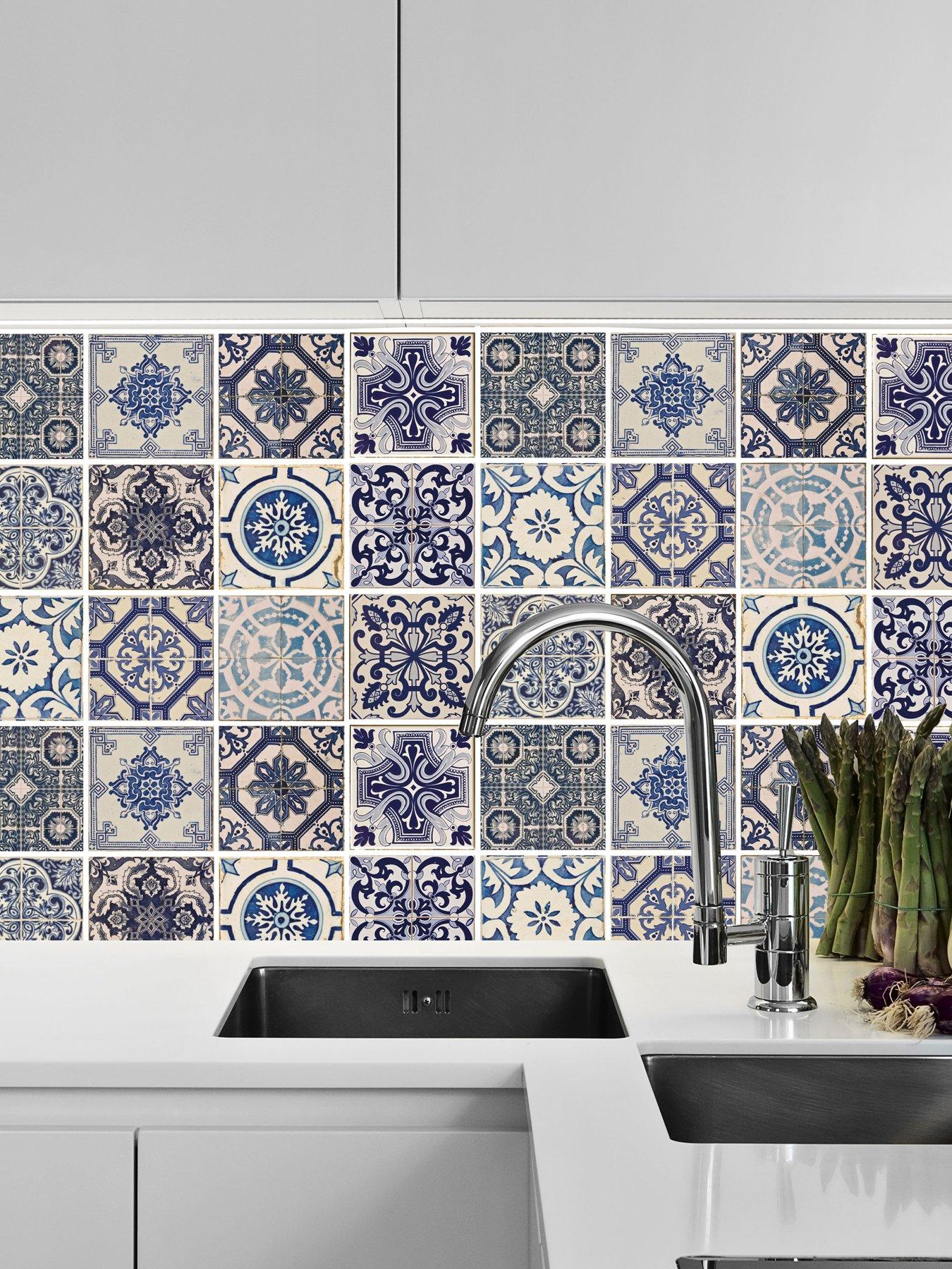 Image 1 of 7 of Walplus Malaga Spanish Blue Wall Tile Sticker Set - 15 X 15 Cm (6 X 6 In) - 24 Pcs