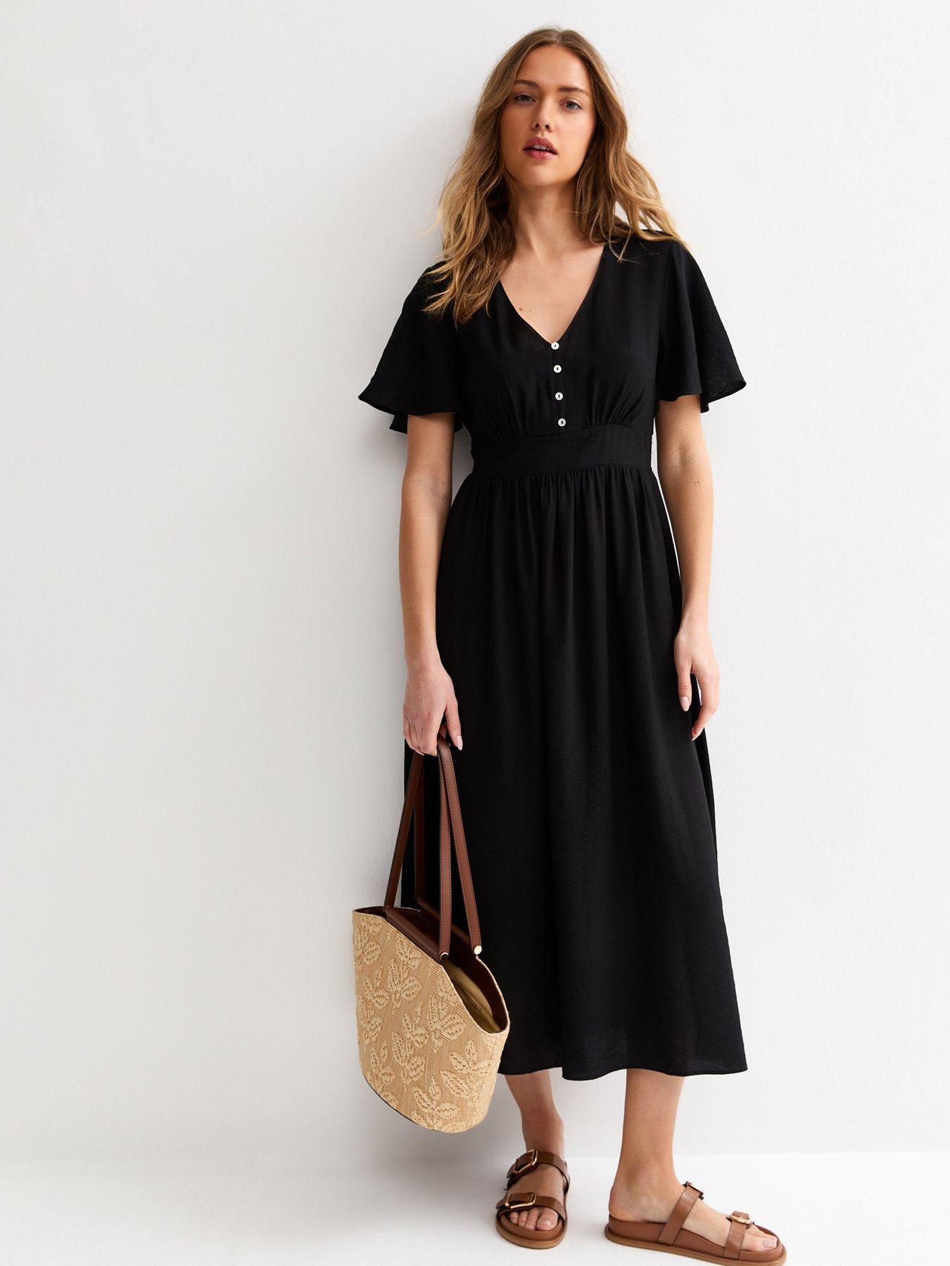 New Look Frill Sleeve V Neck Midi Dress - Black
