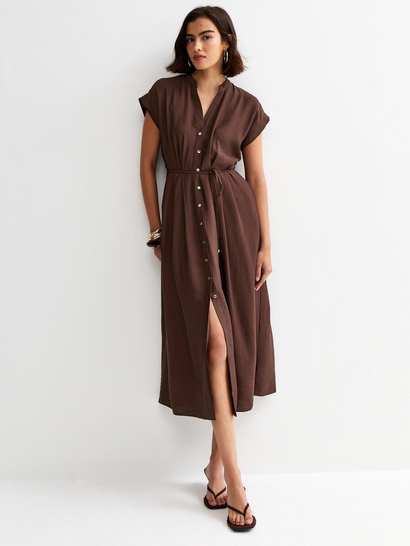 New Look Toggle Shirt Midi Dress - Dark Brown