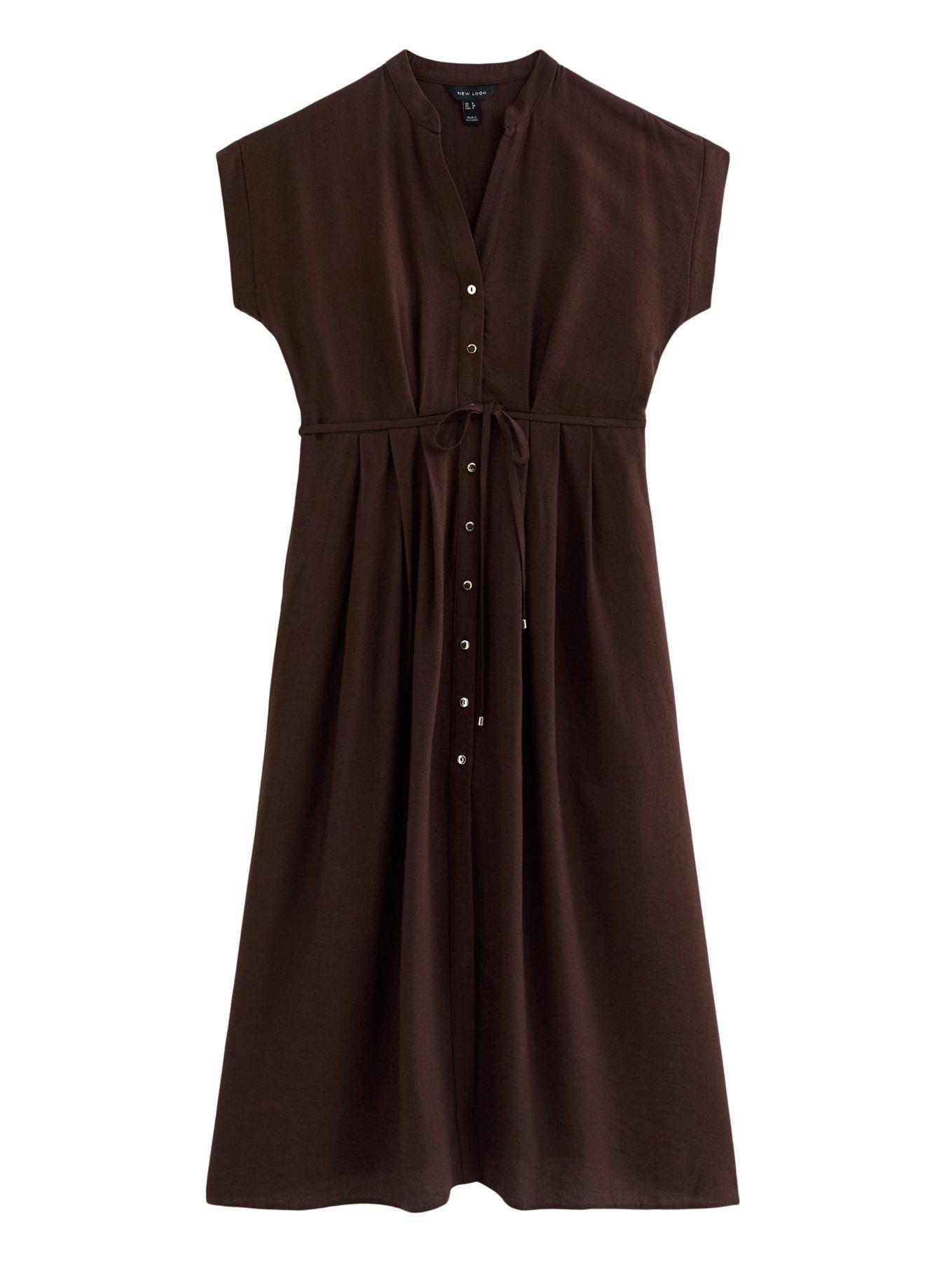 Image 5 of 6 of New Look Toggle Shirt Midi Dress - Dark Brown
