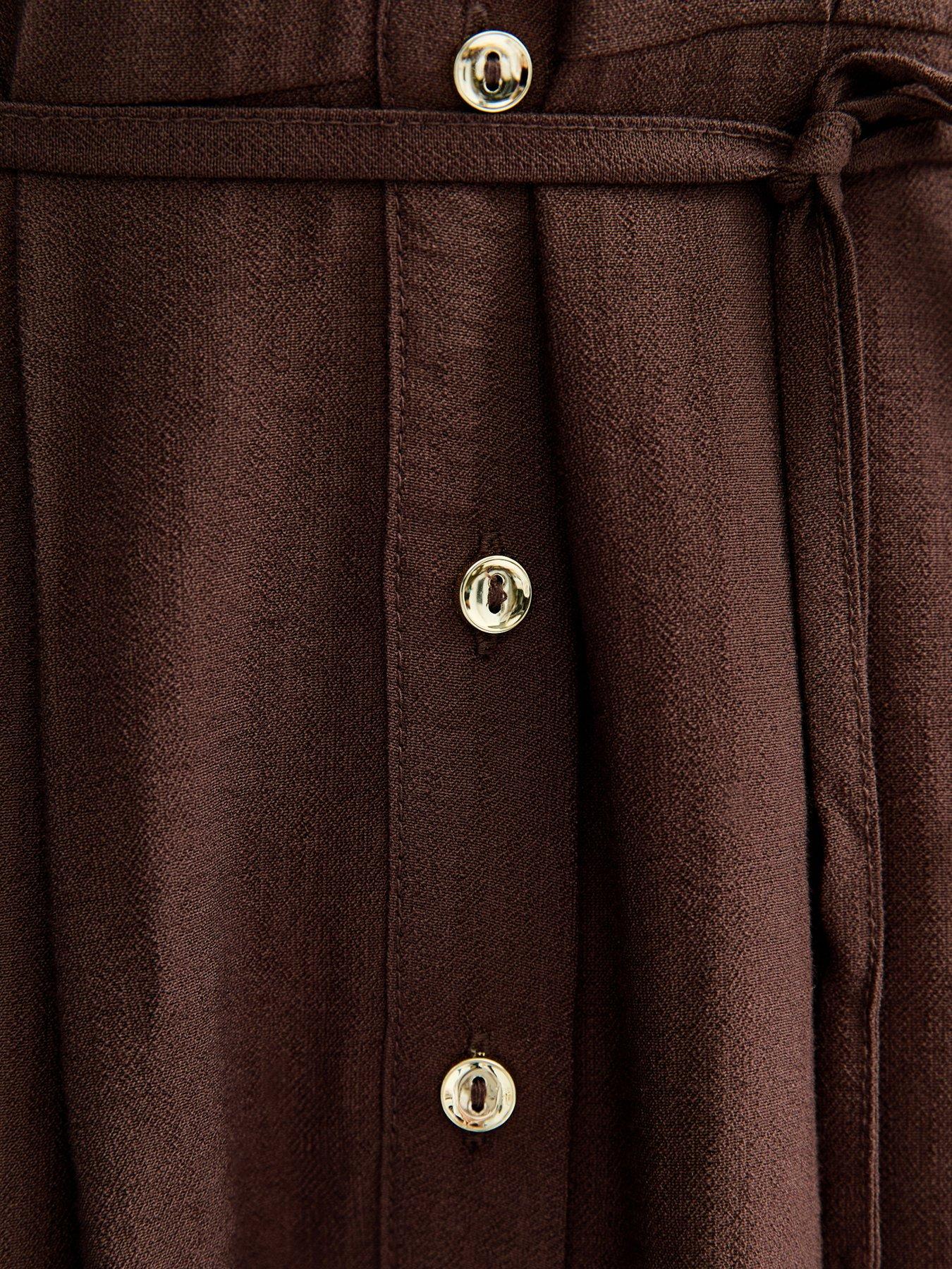 Image 6 of 6 of New Look Toggle Shirt Midi Dress - Dark Brown