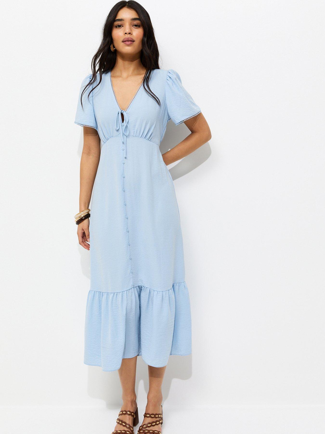 blue doen dress Cynthia Button Tea Dress-Bright Blue, Abstract Dot