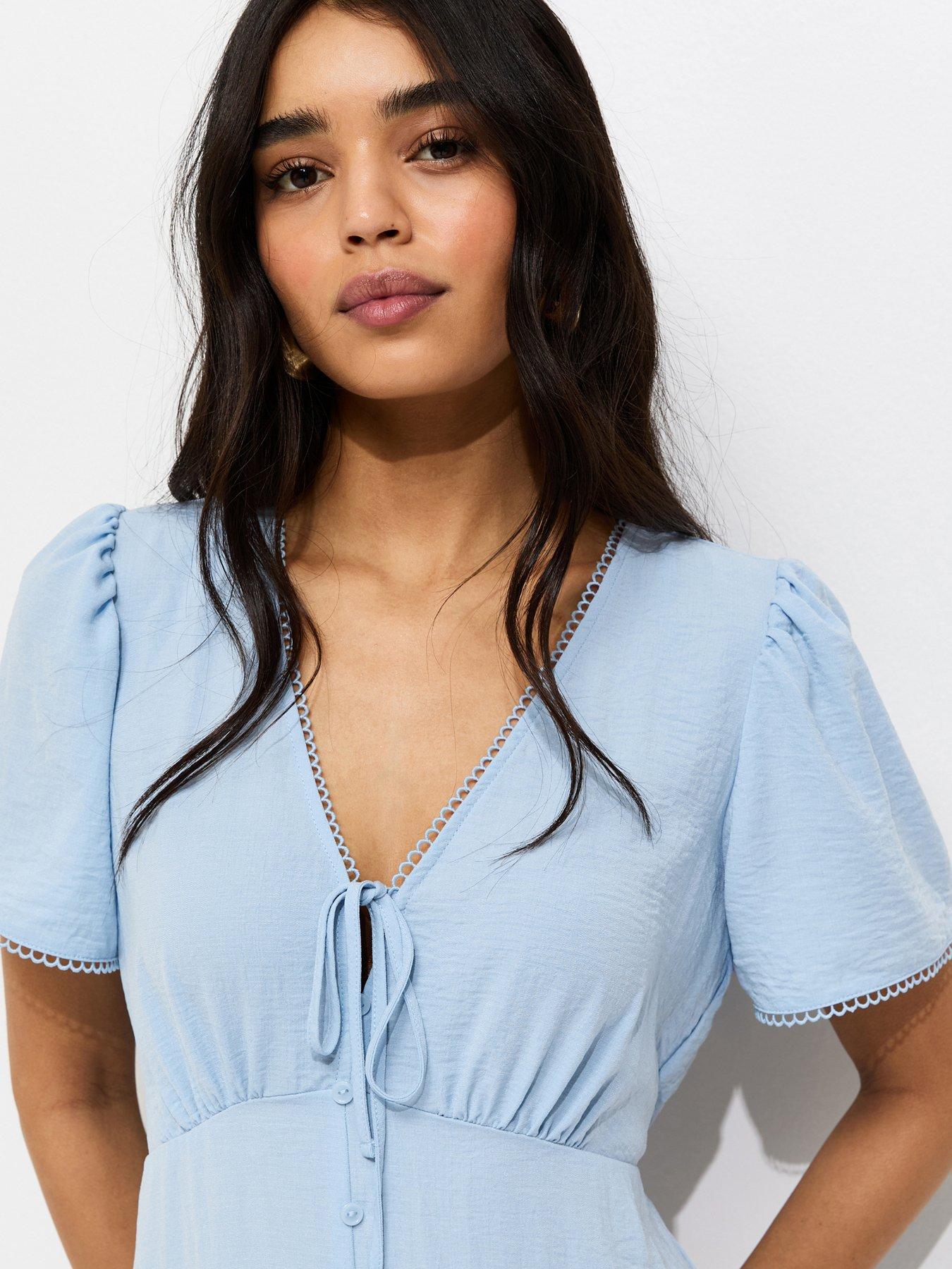 blue tea dress uk Palma Short Sleeved Tea Dress in Teal Blue Lemon Print