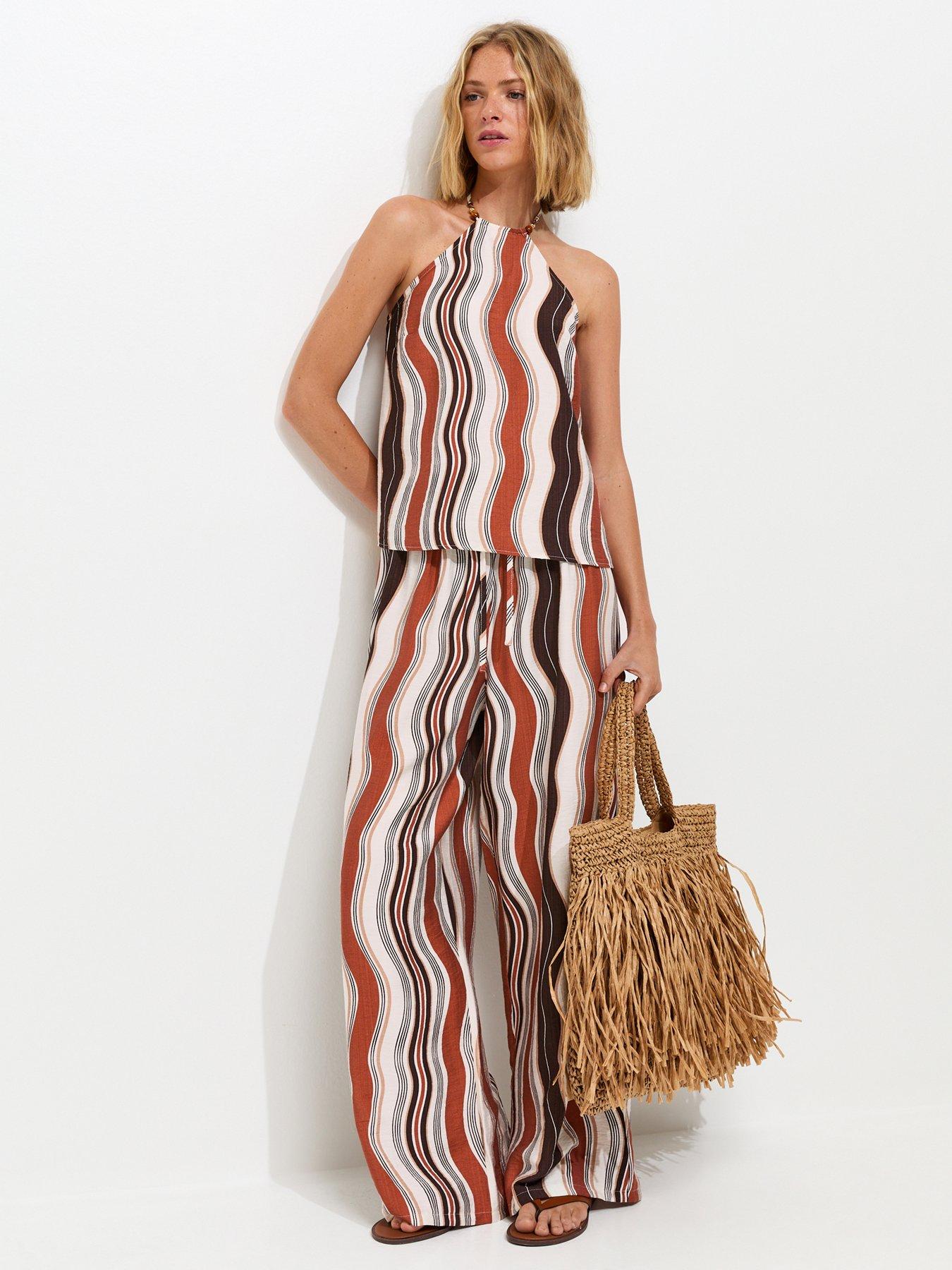 Image 1 of 5 of New Look Soft Touch Wavy Halter Top - Brown
