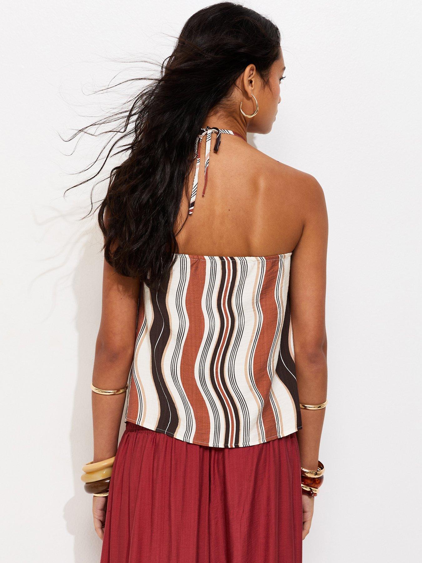 Image 2 of 5 of New Look Soft Touch Wavy Halter Top - Brown