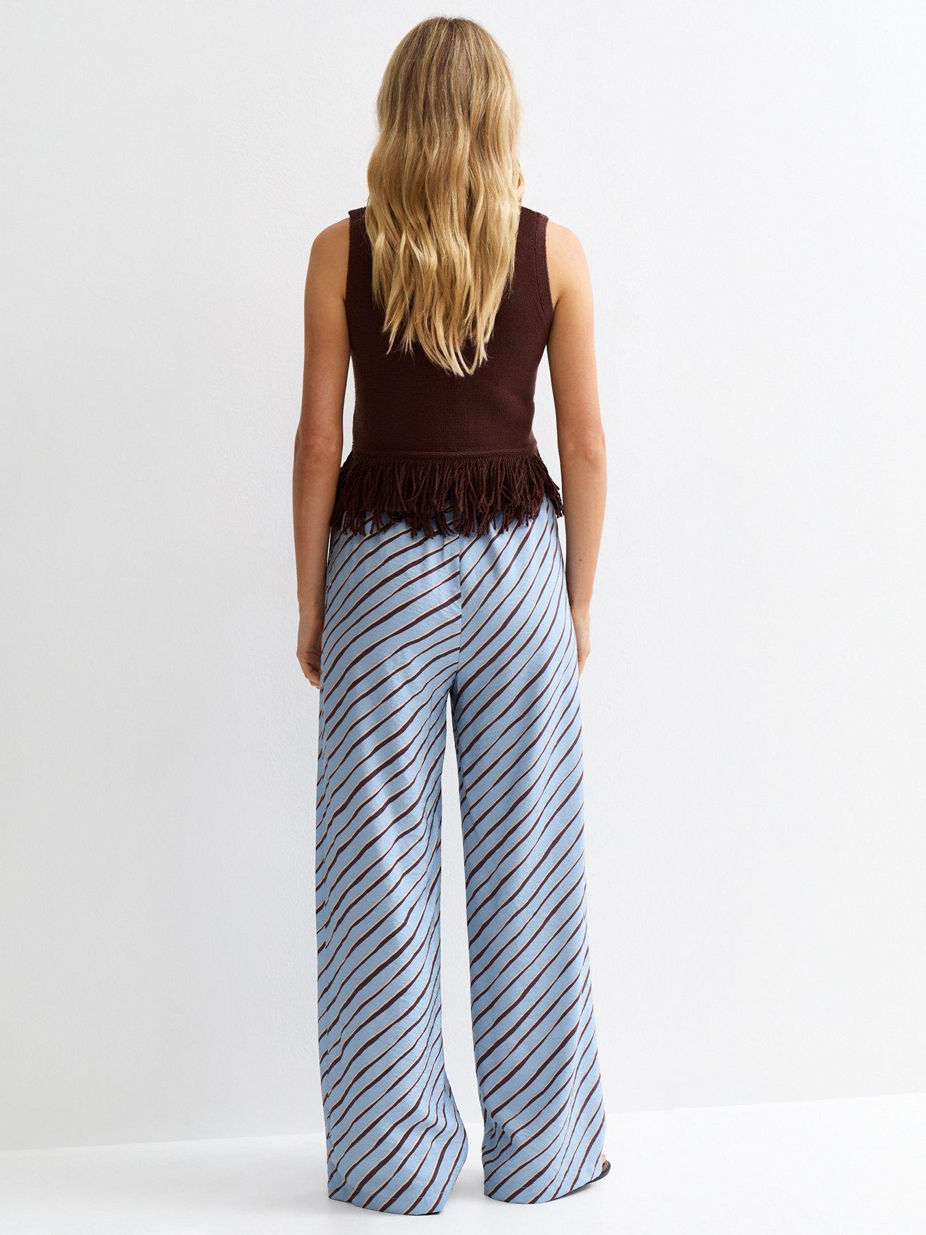 Image 2 of 5 of New Look Light Blue Diagonal Stripe Wide Leg Trousers
