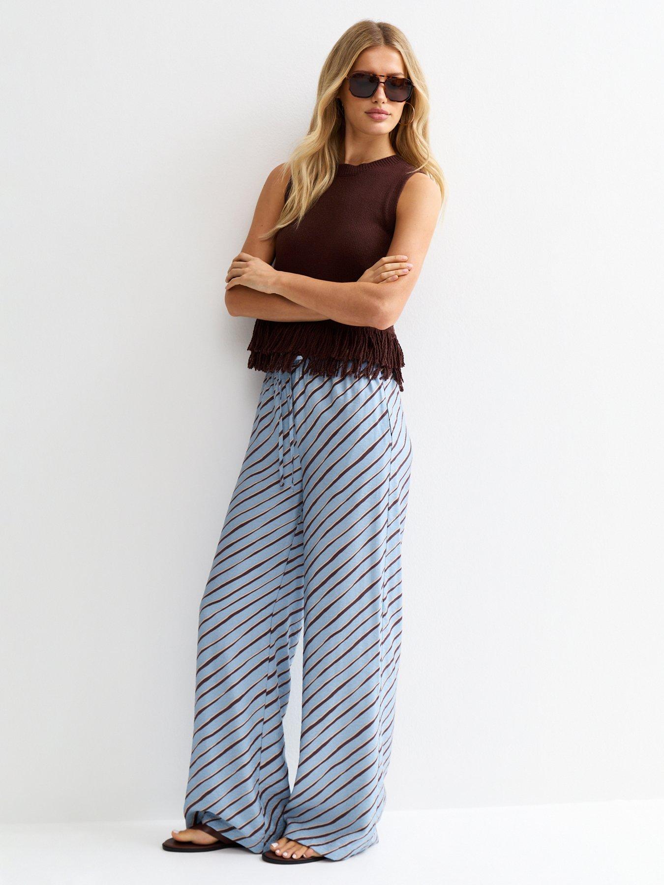 Image 3 of 5 of New Look Light Blue Diagonal Stripe Wide Leg Trousers