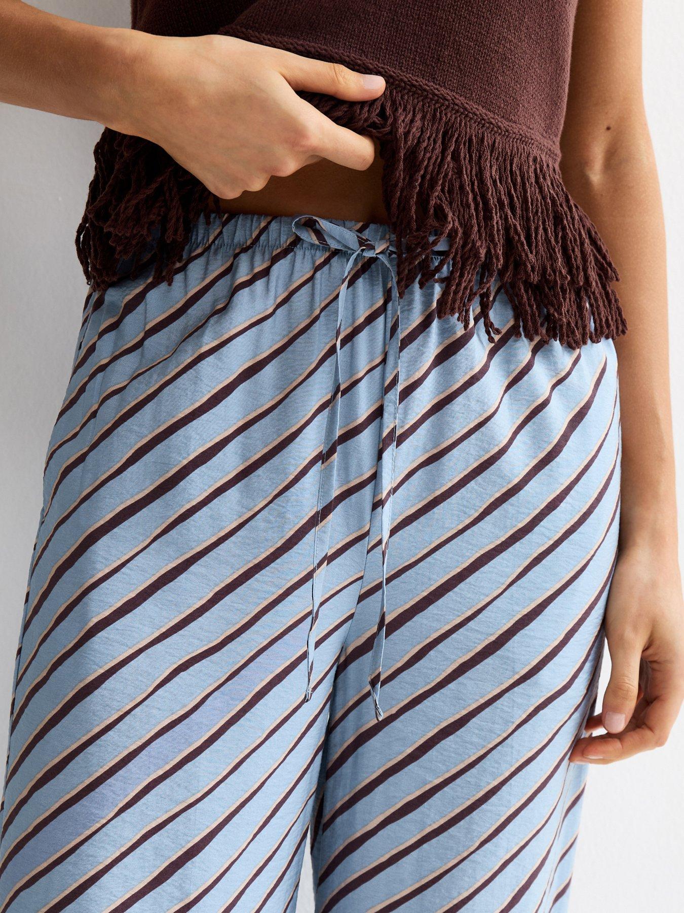 Image 4 of 5 of New Look Light Blue Diagonal Stripe Wide Leg Trousers
