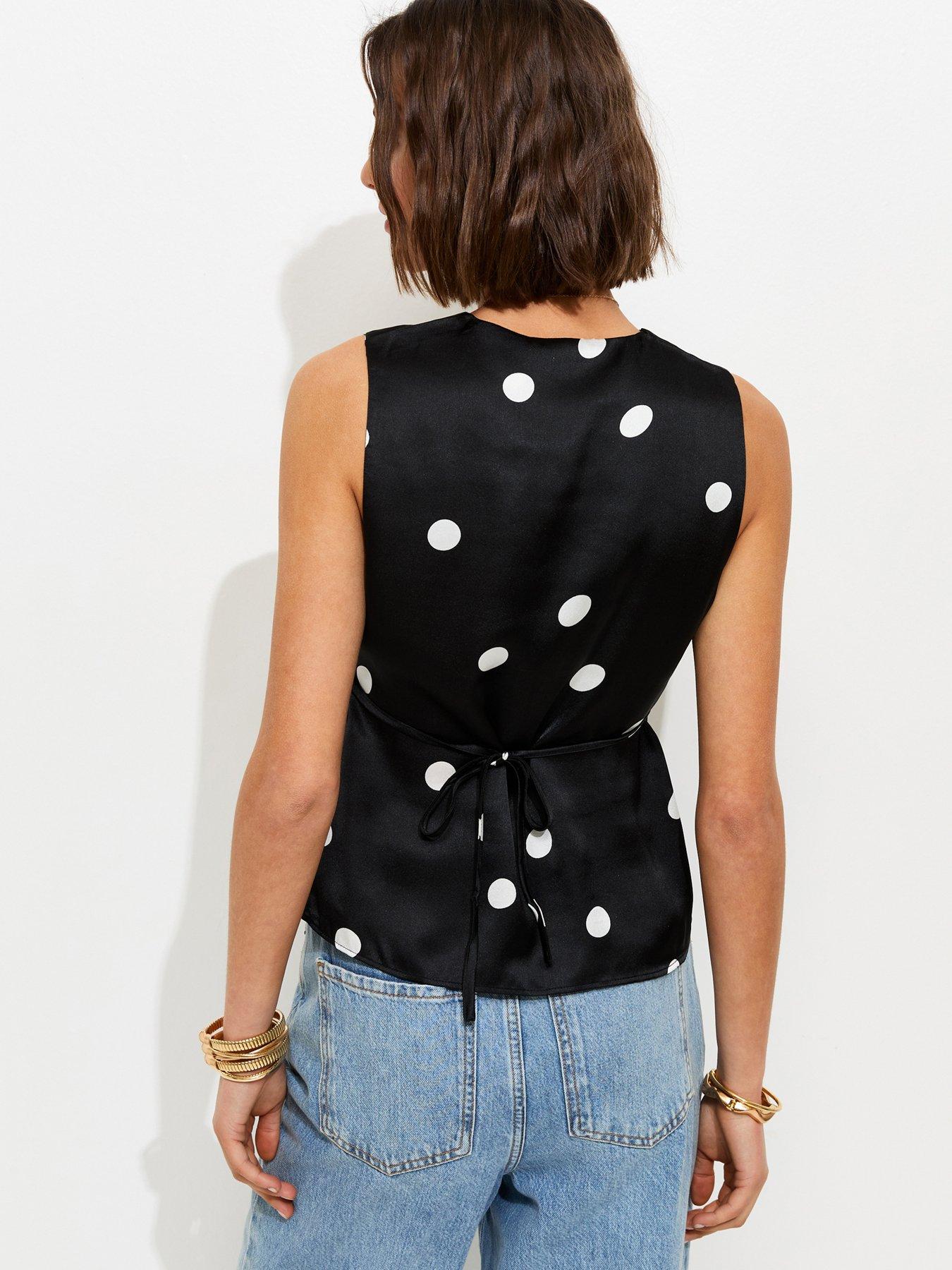 Image 2 of 5 of New Look Black Satin Polka Dot Sleeveless Top