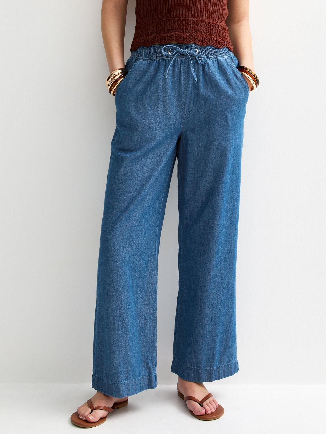 New Look Blue Denim Drawstring Wide Leg Trousers