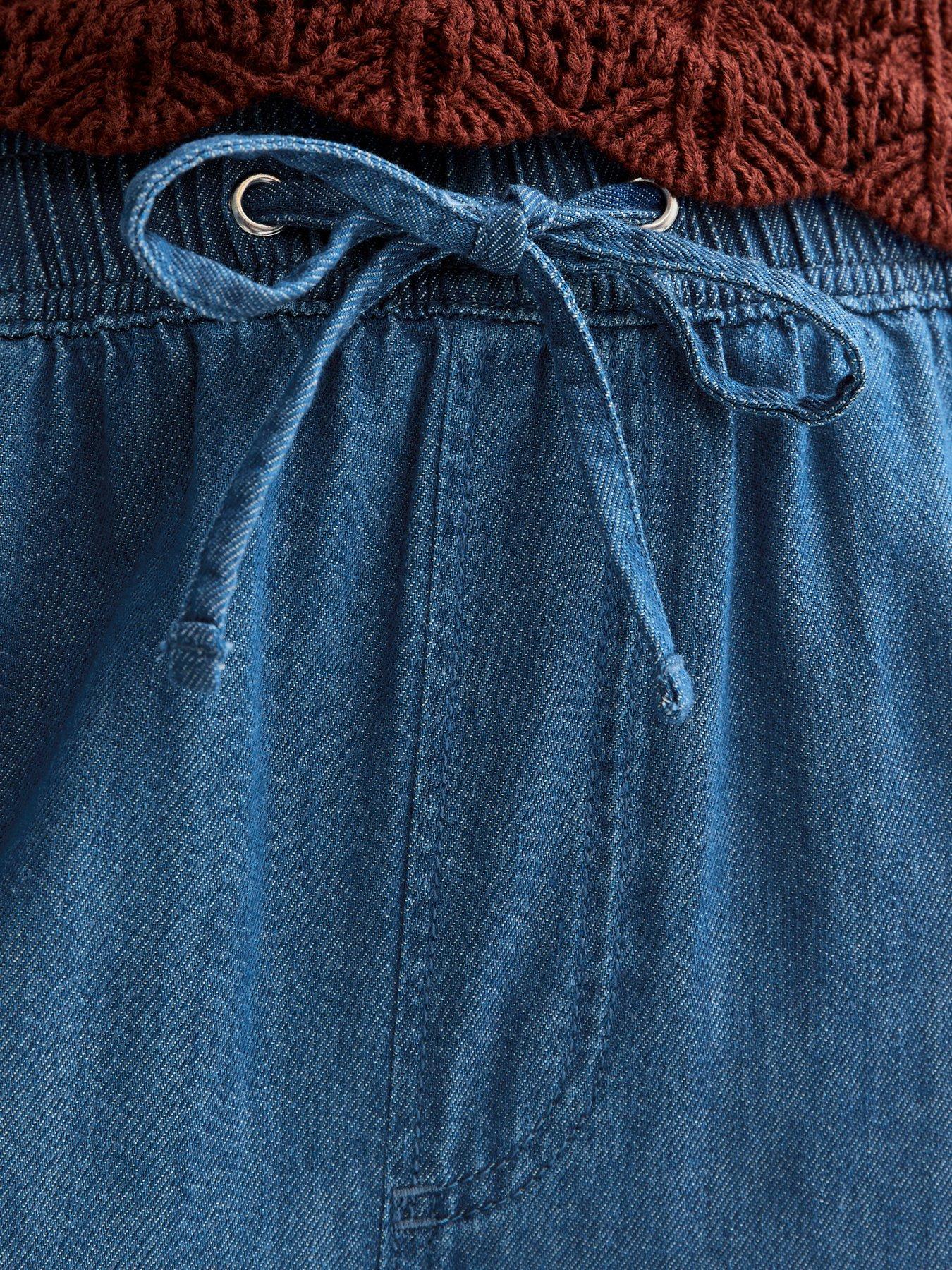 Image 6 of 6 of New Look Denim Drawstring Wide Leg Trousers - Blue
