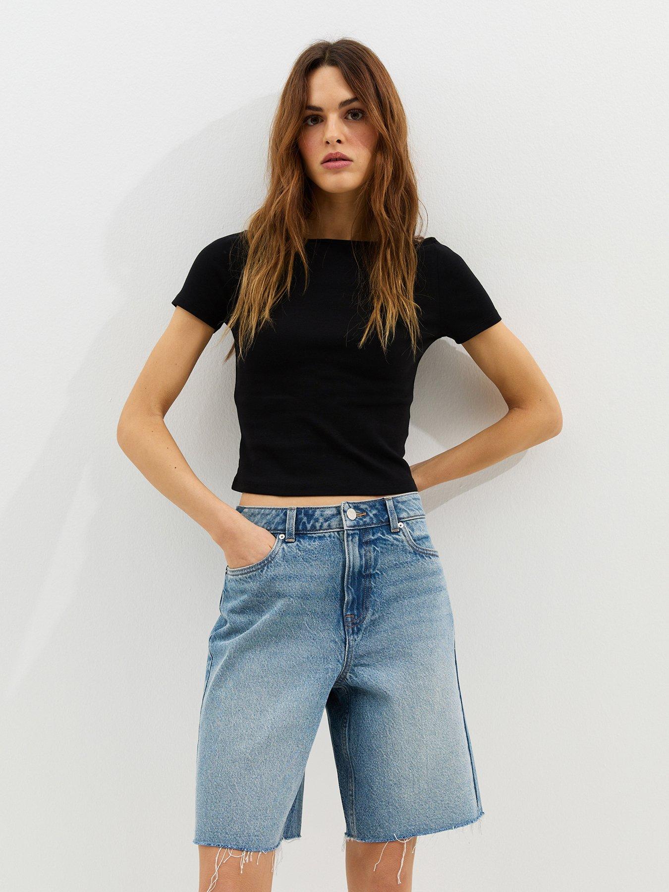 New Look Denim Cut Off Bermuda Shorts - Light Blue