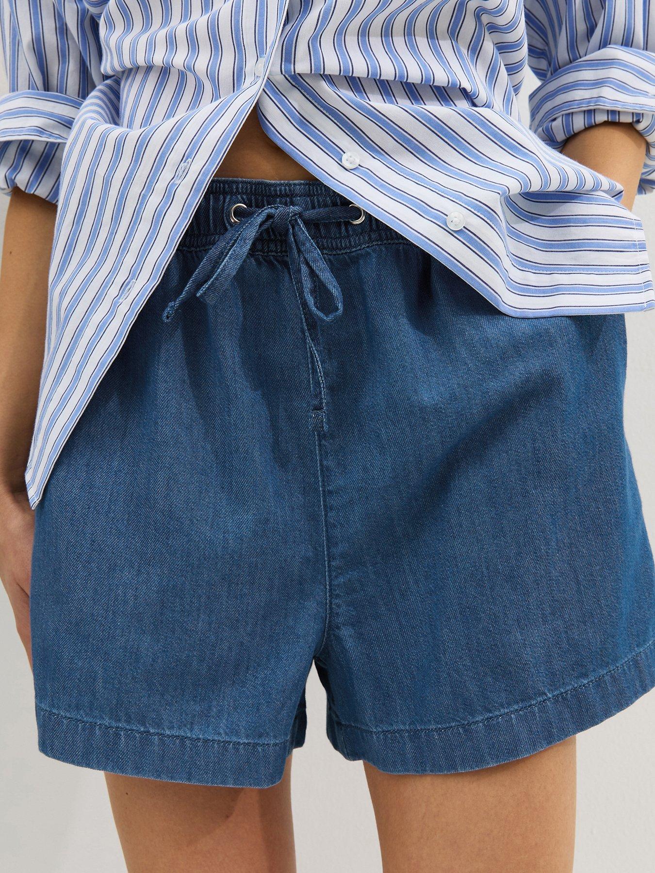New Look Pull On Drawstring Denim Shorts - Blue | Very