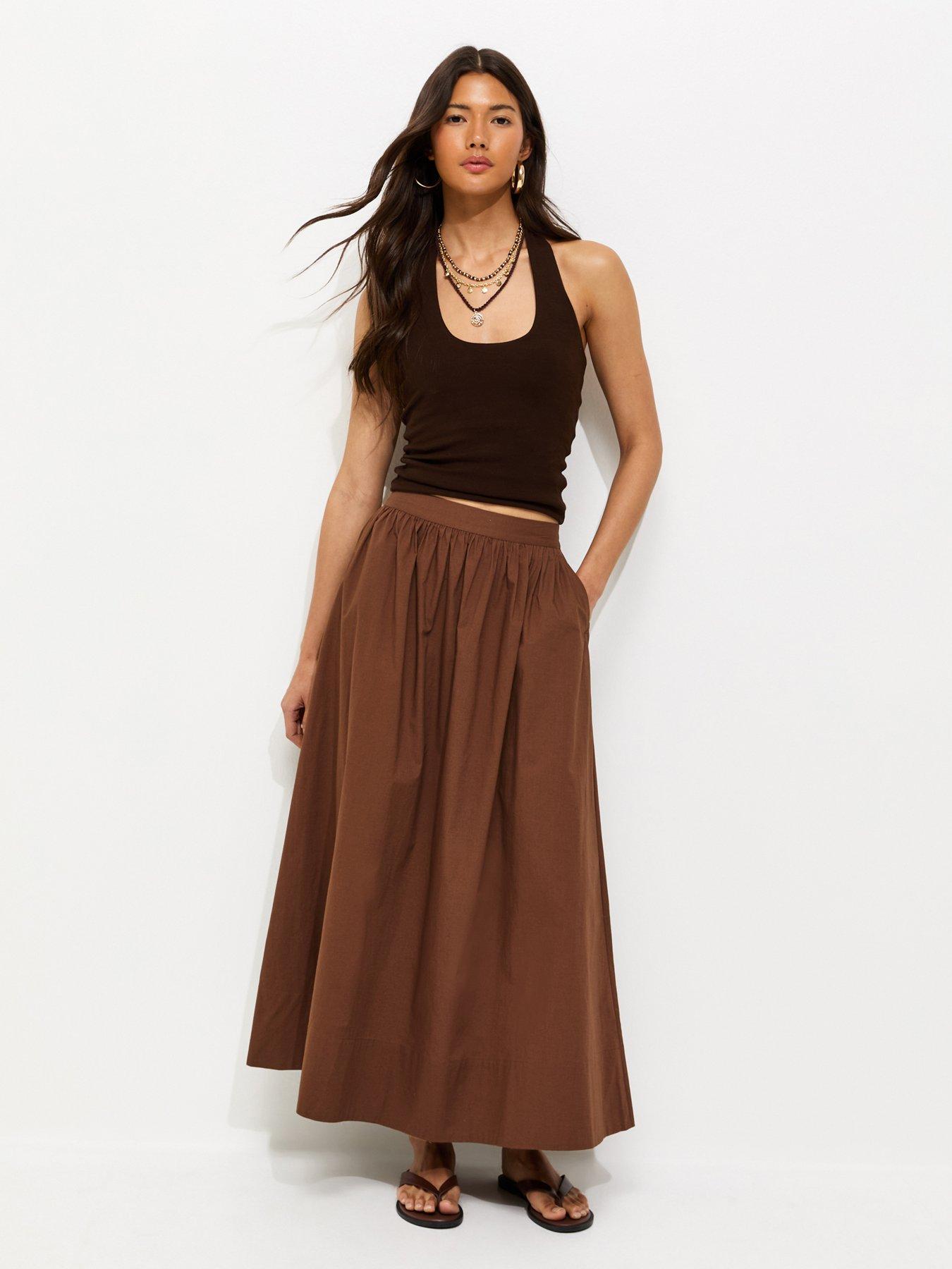 New Look Poplin Circle Skirt - Brown