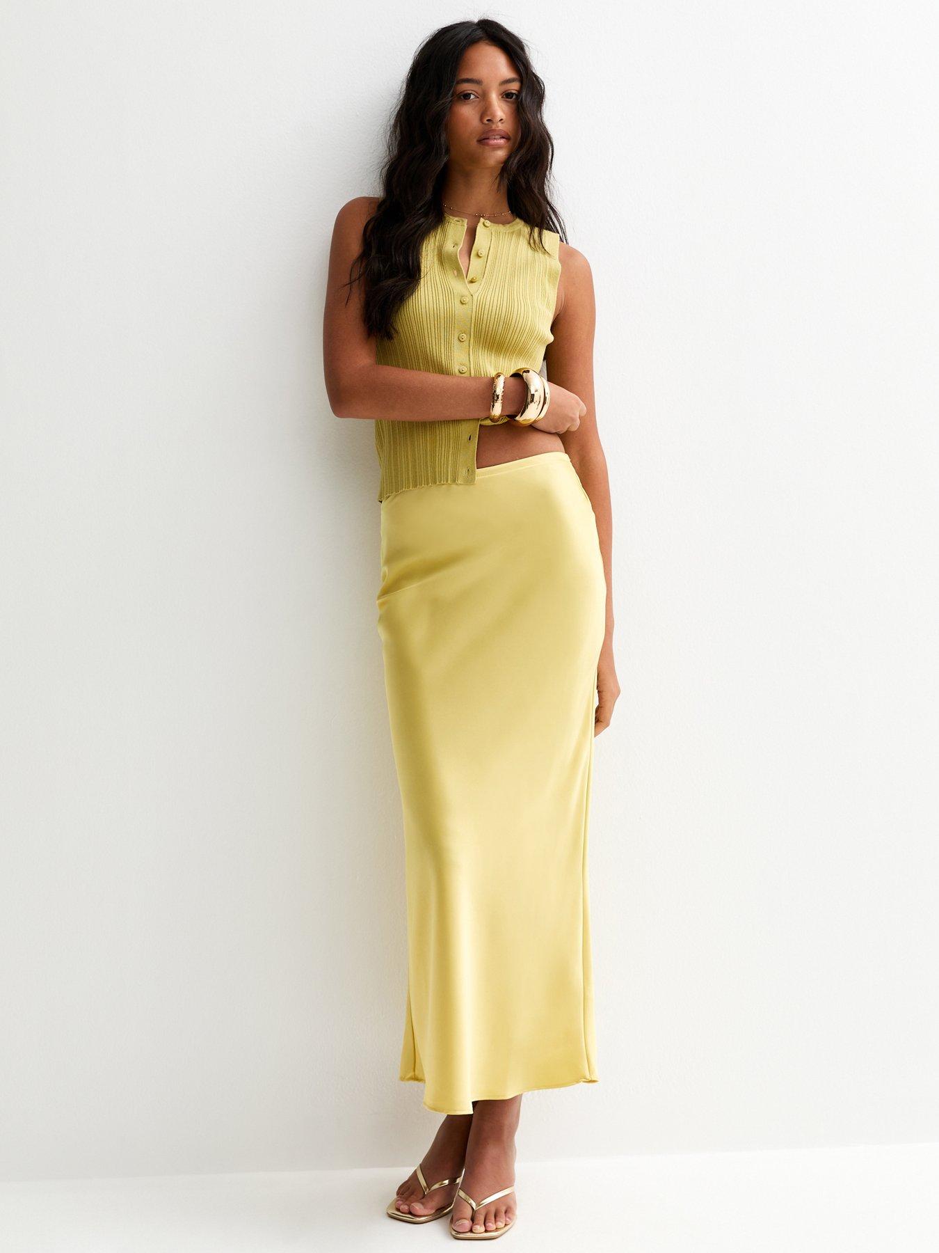 New Look Light Green Satin Bias Cut Midi Skirt