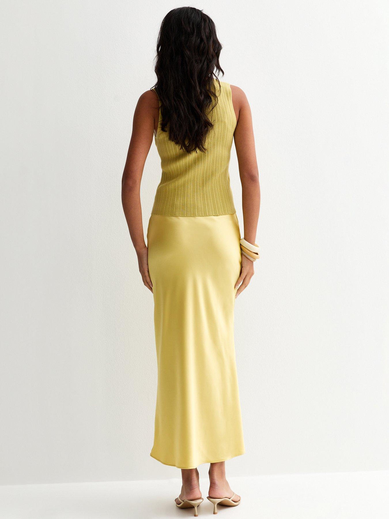 Image 2 of 5 of New Look Light Green Satin Bias Cut Midi Skirt