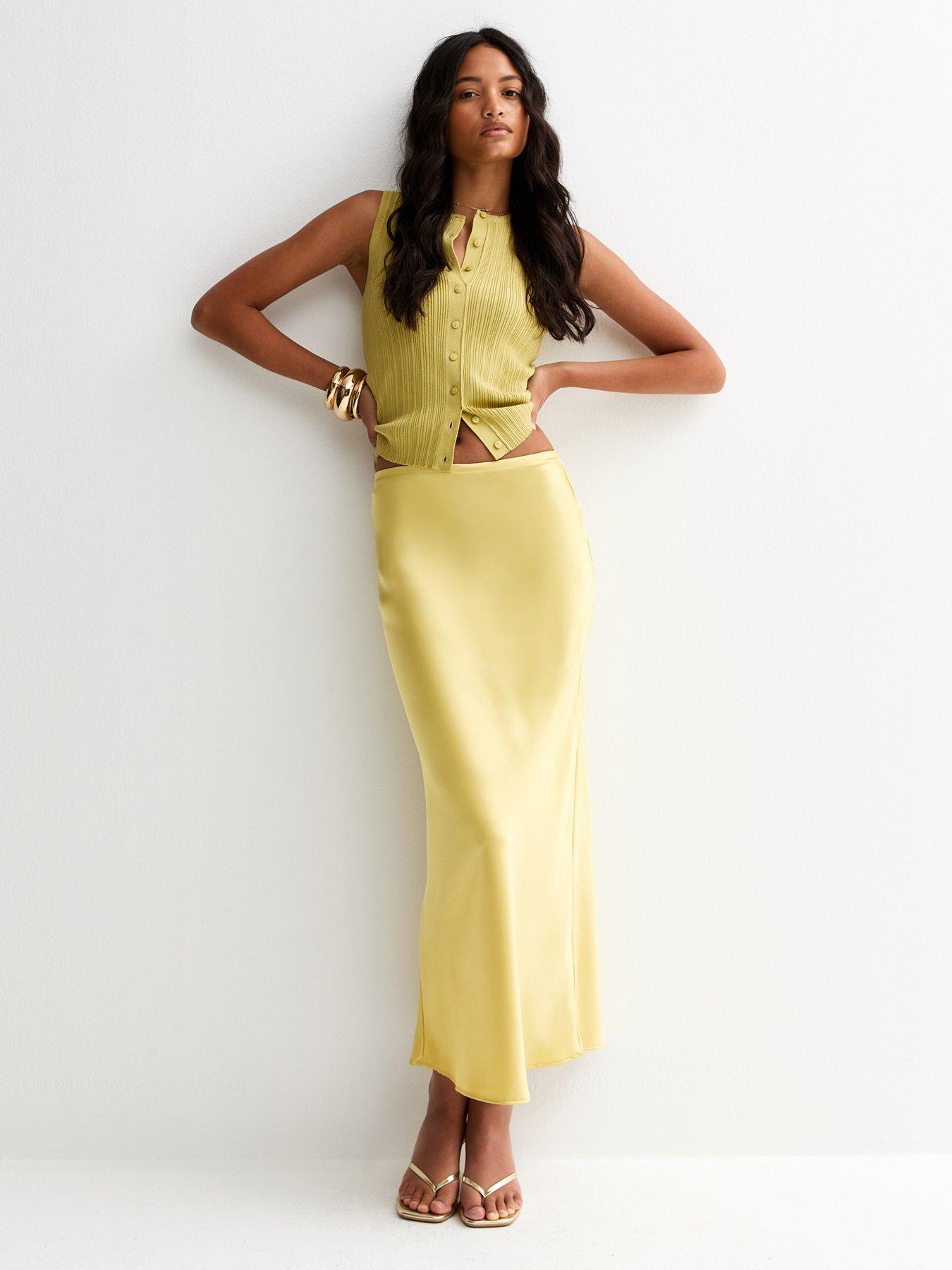 Image 3 of 5 of New Look Light Green Satin Bias Cut Midi Skirt