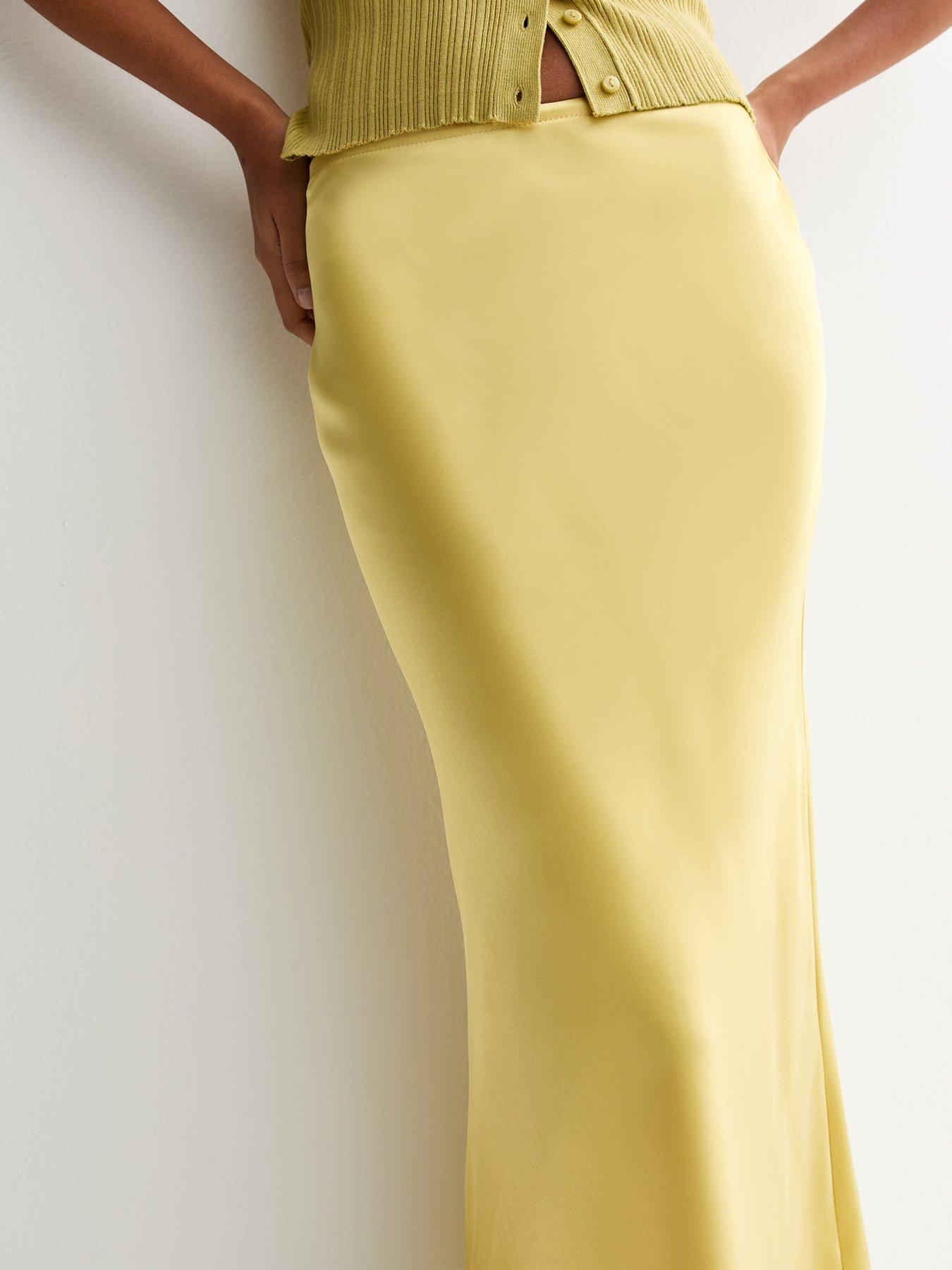 Image 4 of 5 of New Look Light Green Satin Bias Cut Midi Skirt