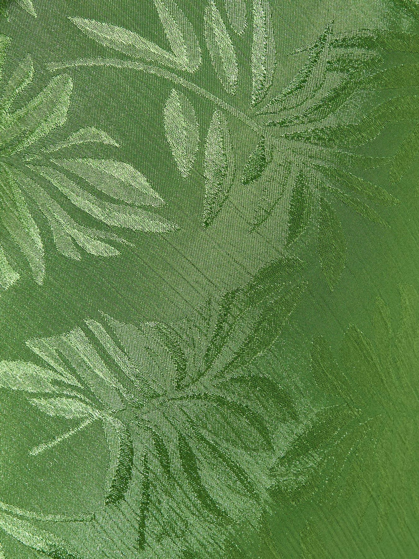 Image 5 of 5 of New Look Palm Leaf Jacquard Flutter Sleeve Midi Dress - Light Green