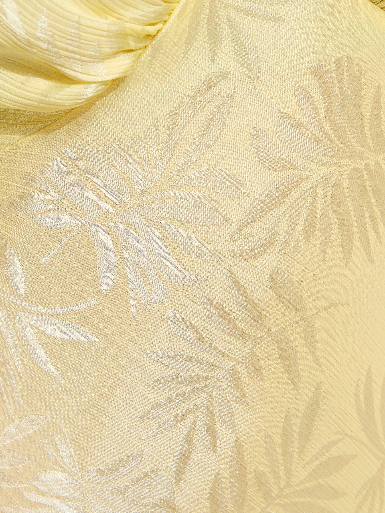 Image 5 of 5 of New Look Light Yellow Palm Leaf Jacquard Flutter Sleeve Midi Dress