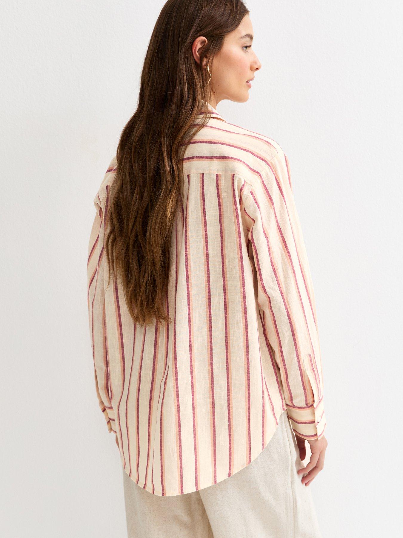 Image 2 of 5 of New Look Striped Cotton Long Sleeve Shirt - Pink