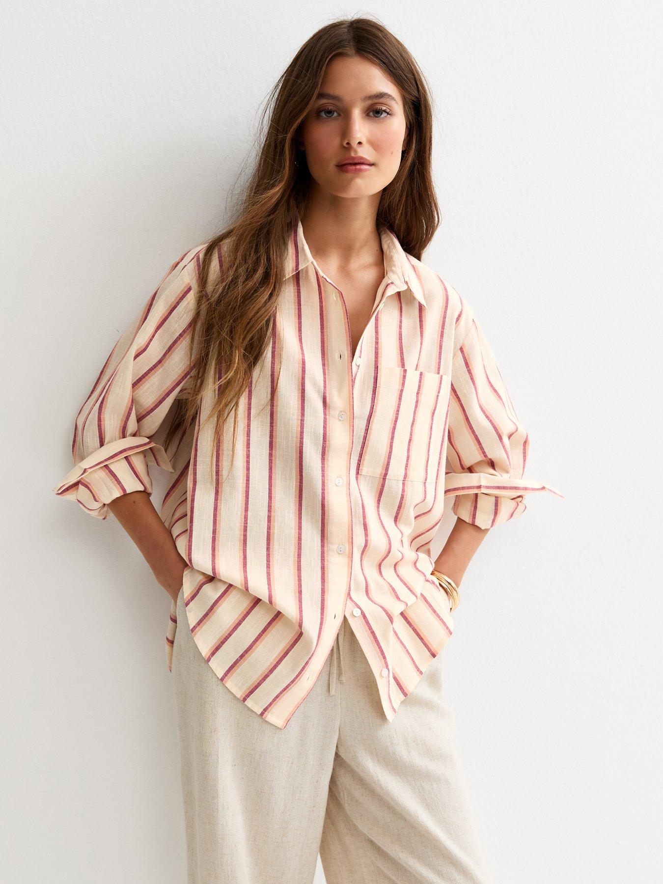 Image 3 of 5 of New Look Striped Cotton Long Sleeve Shirt - Pink