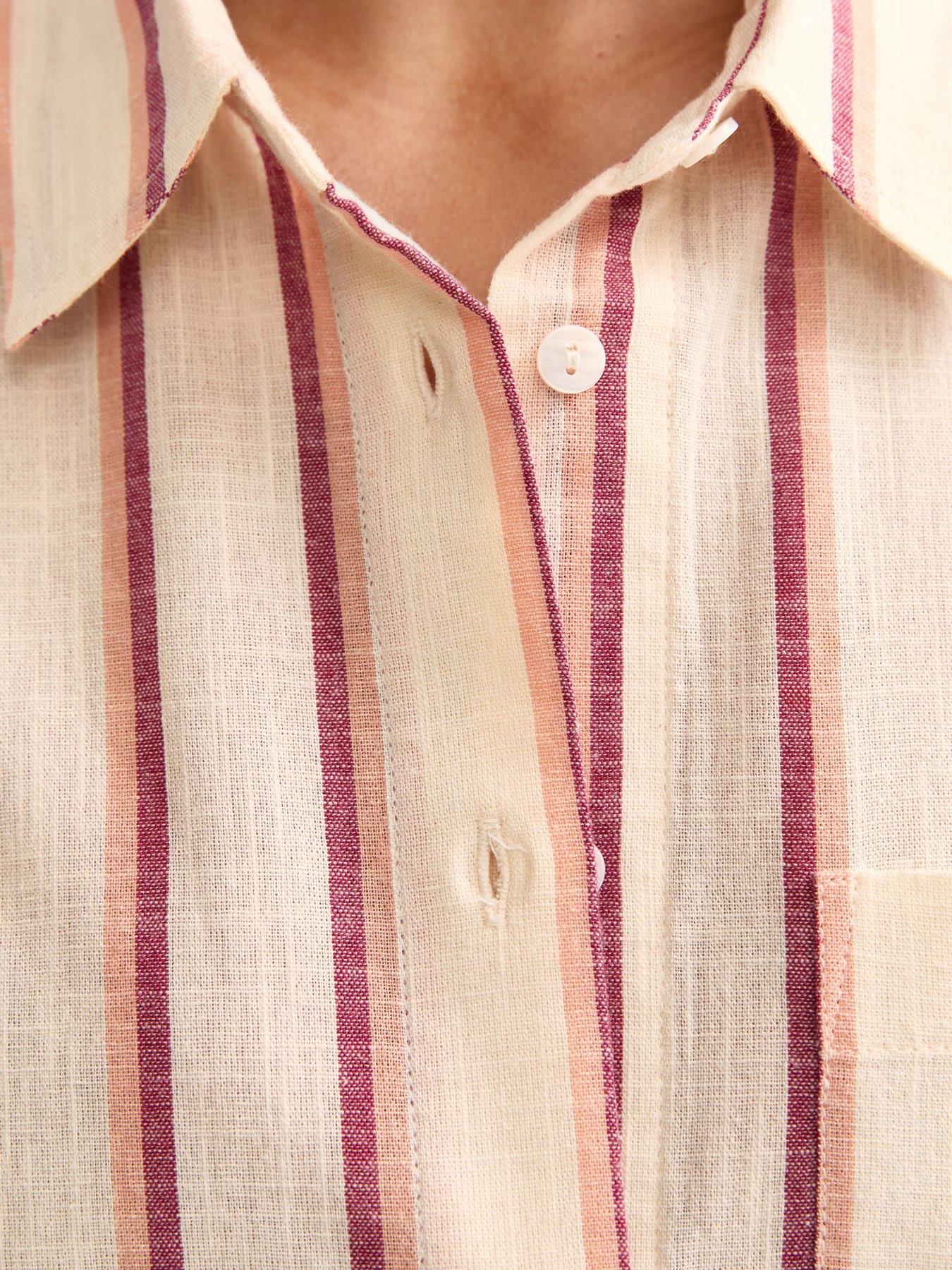 Image 5 of 5 of New Look Striped Cotton Long Sleeve Shirt - Pink