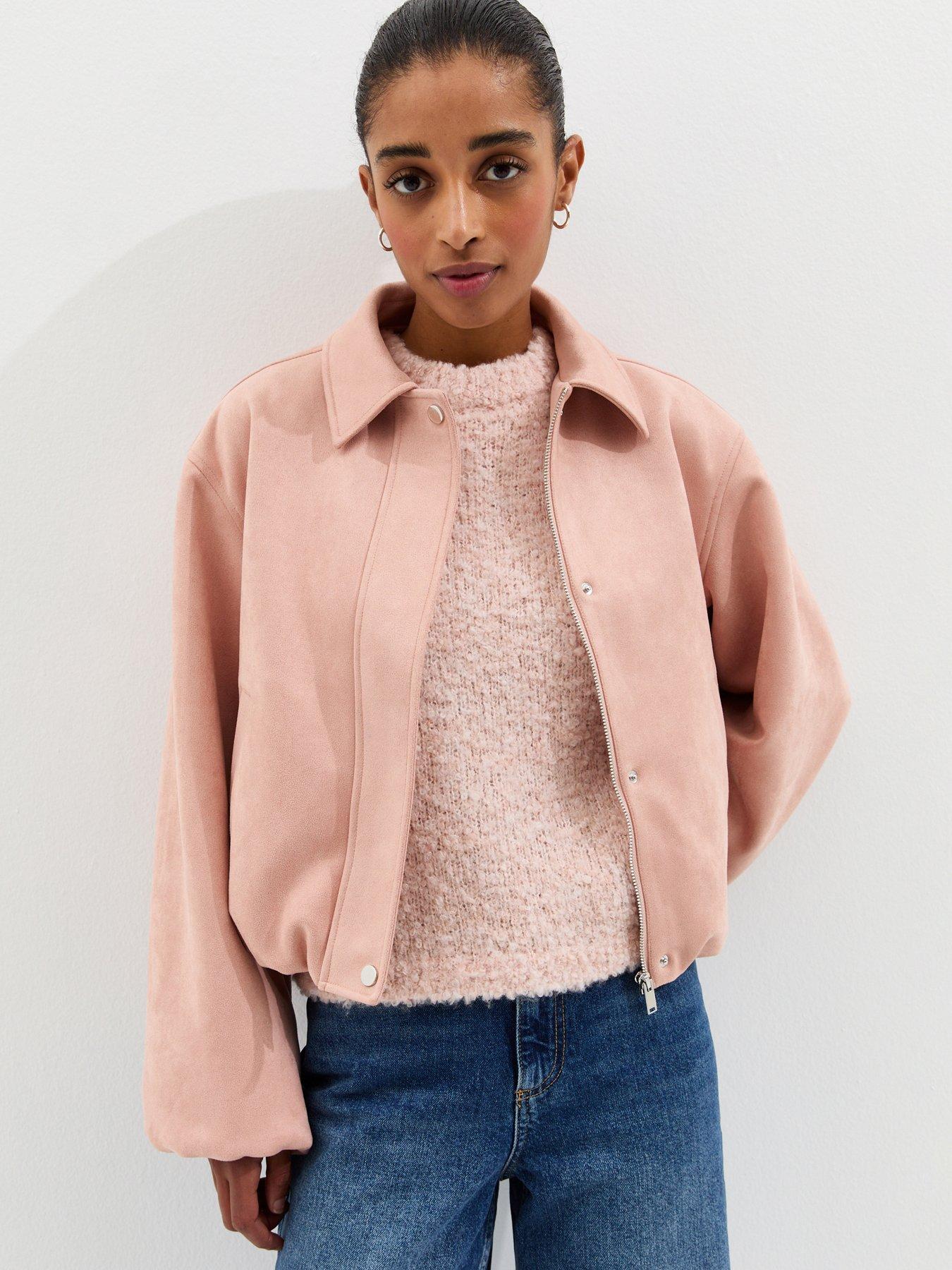 New Look Faux Suede Bubble Hem Jacket - Light Pink