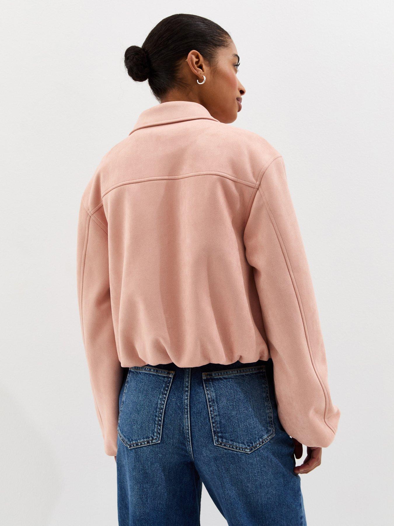 Image 2 of 6 of New Look Faux Suede Bubble Hem Jacket - Light Pink