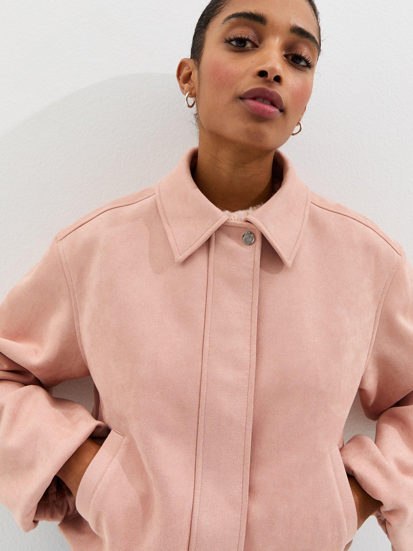 Image 5 of 6 of New Look Faux Suede Bubble Hem Jacket - Light Pink