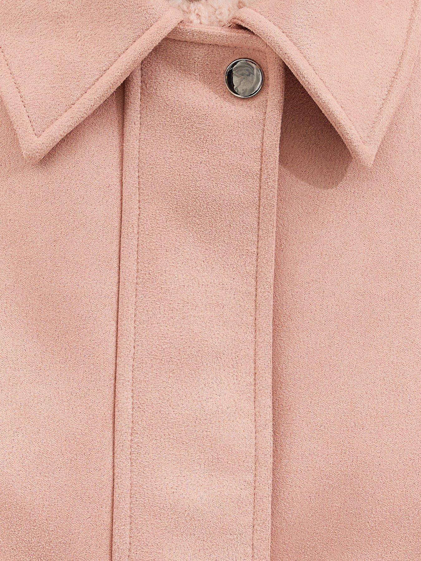 Image 6 of 6 of New Look Faux Suede Bubble Hem Jacket - Light Pink