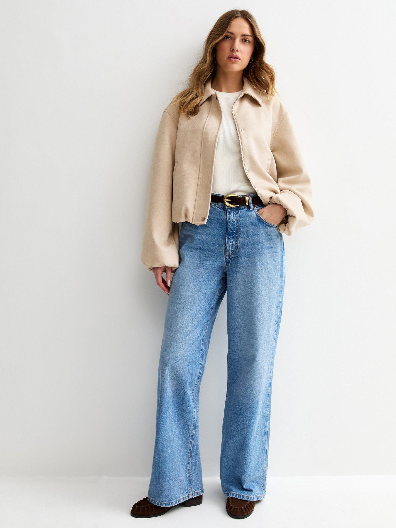 Image 3 of 6 of New Look Faux Suede Bubble Hem Jacket - Stone