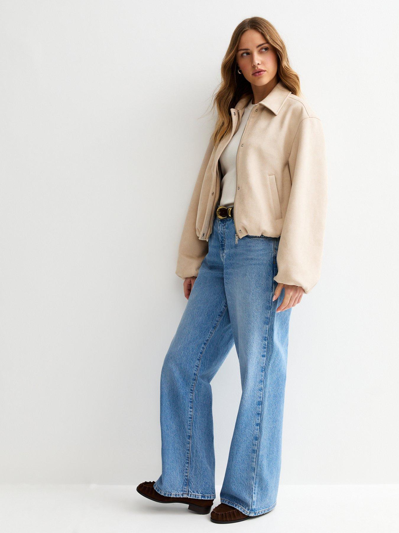 Image 4 of 6 of New Look Faux Suede Bubble Hem Jacket - Stone