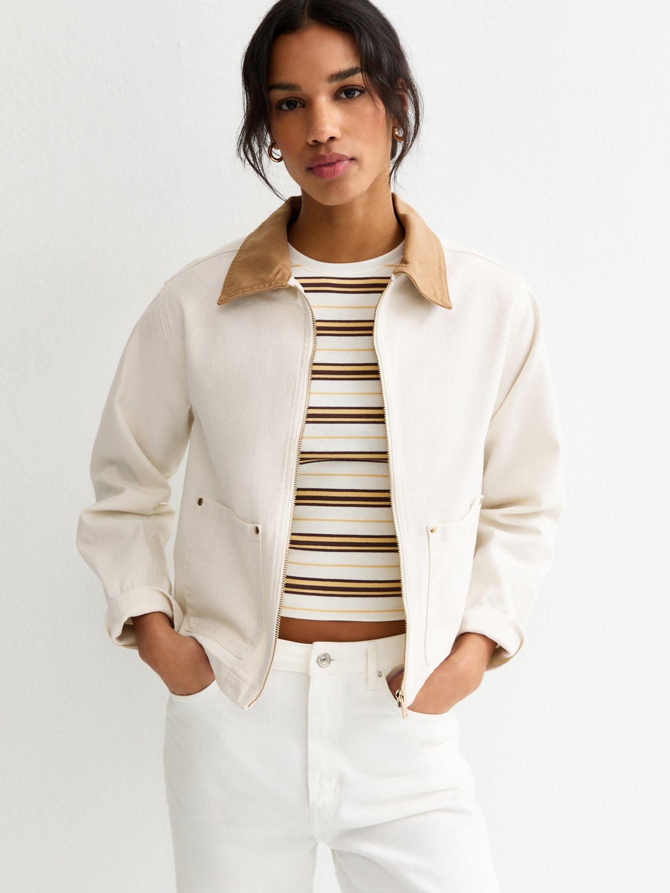 Image 1 of 5 of New Look Off White Contrast Collar Barn Jacket