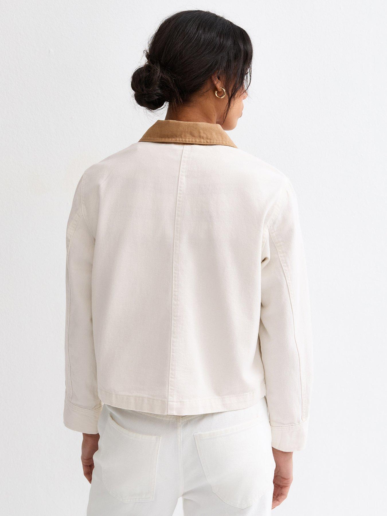 Image 2 of 5 of New Look Off White Contrast Collar Barn Jacket