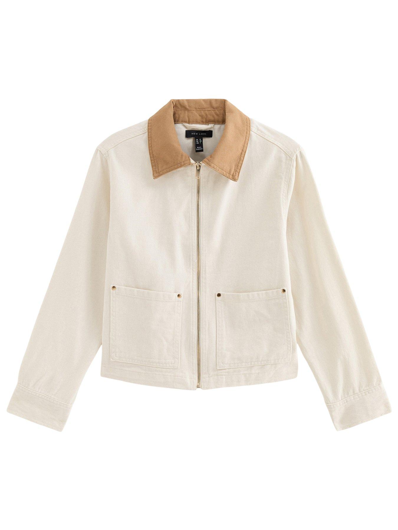 Image 5 of 5 of New Look Off White Contrast Collar Barn Jacket