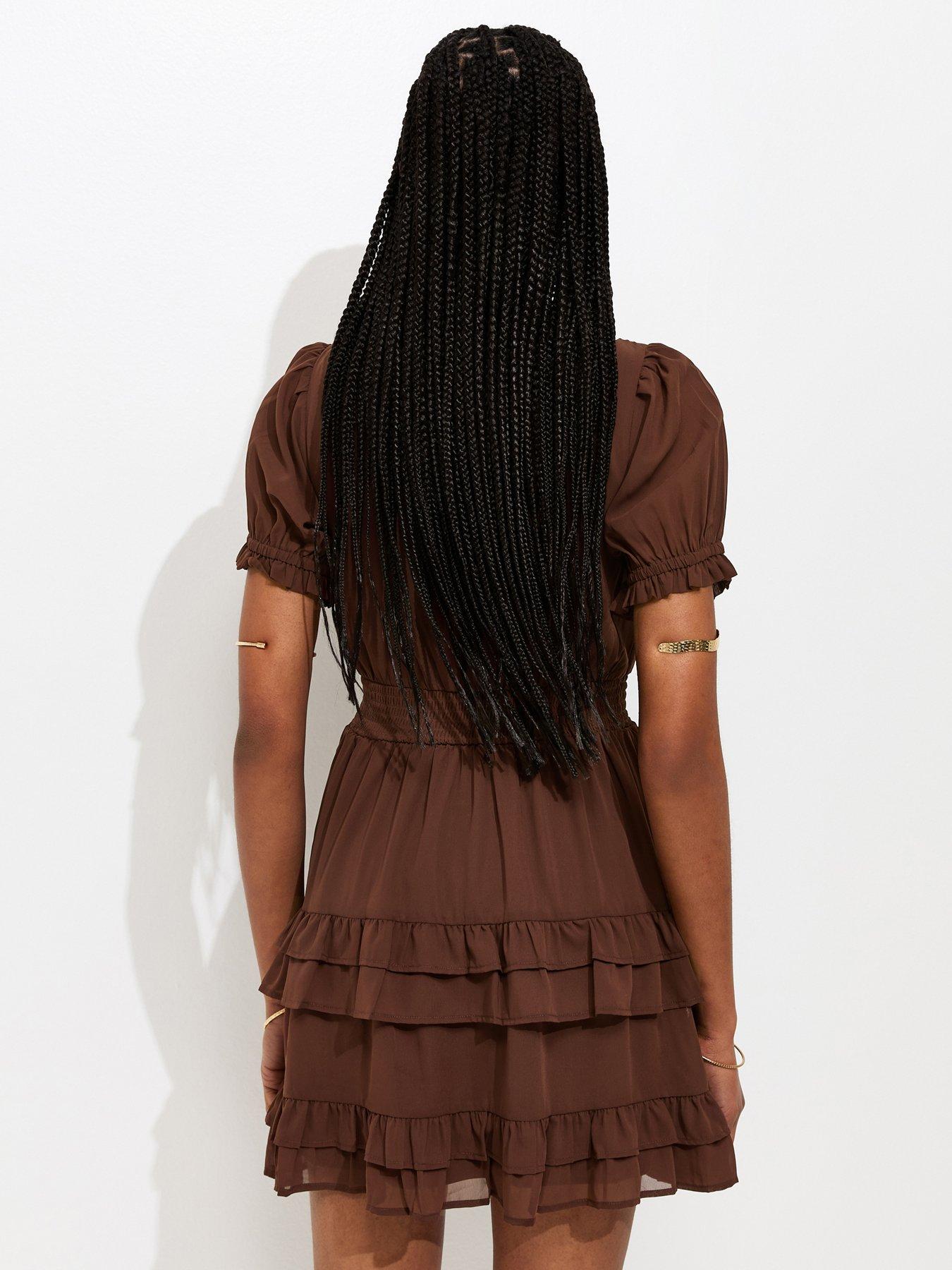short brown ruffle dress Spots And Dots Dress, Washed Brown – Chic Soul main image 0