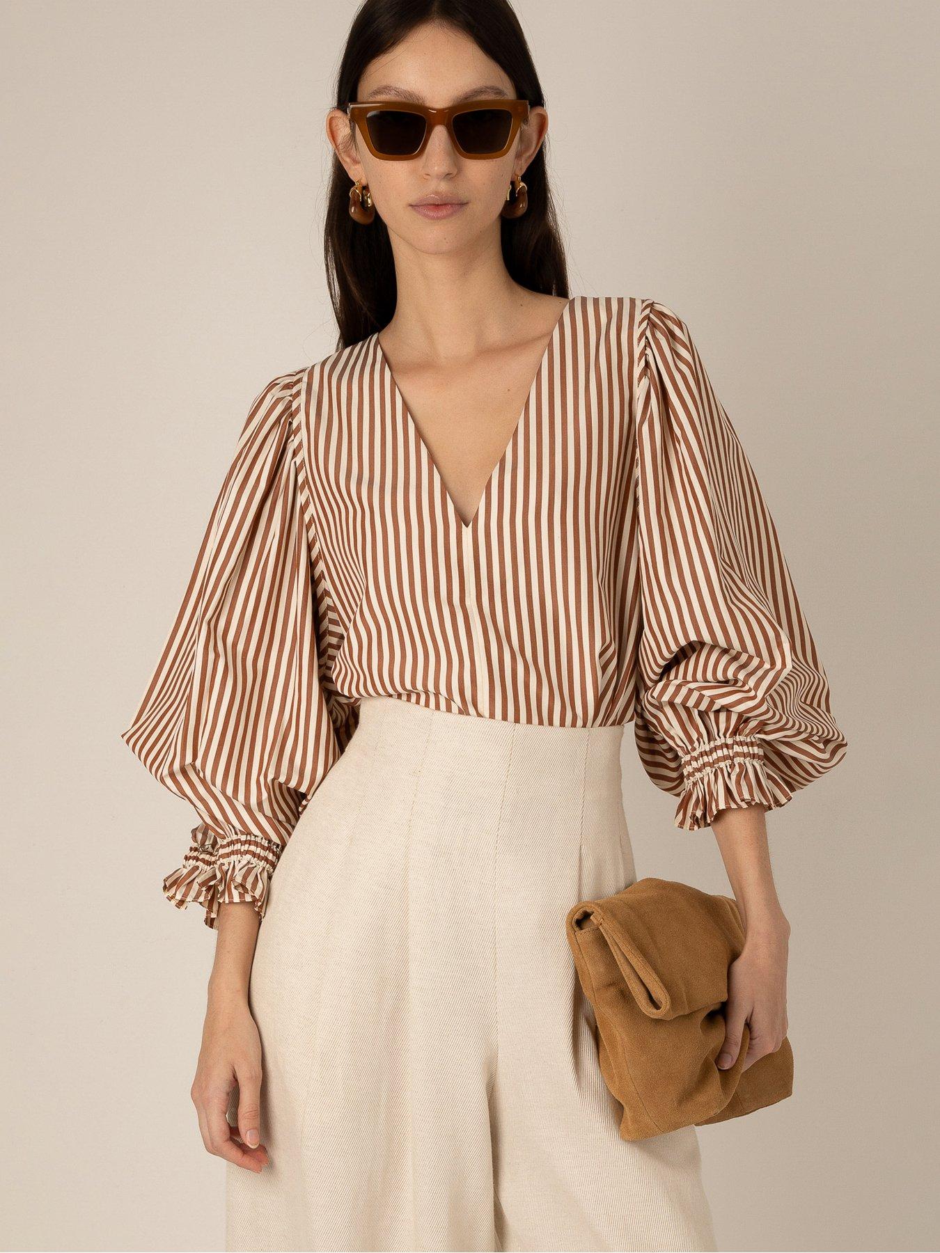 Image 3 of 4 of Vi.ve.re Remi Stripe Blouse - Brown
