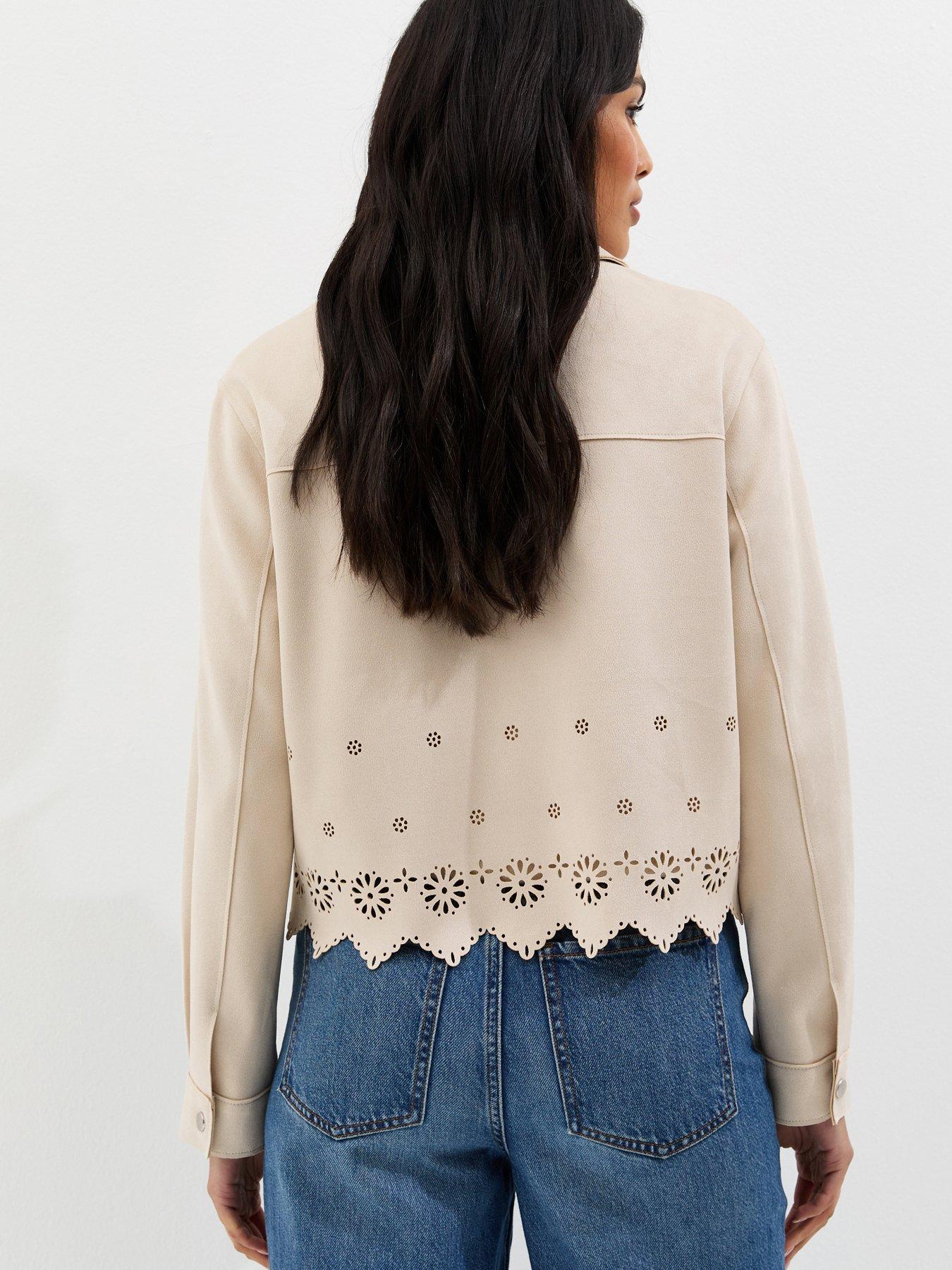 Image 2 of 5 of New Look Cutwork Faux Suede Shacket - Stone