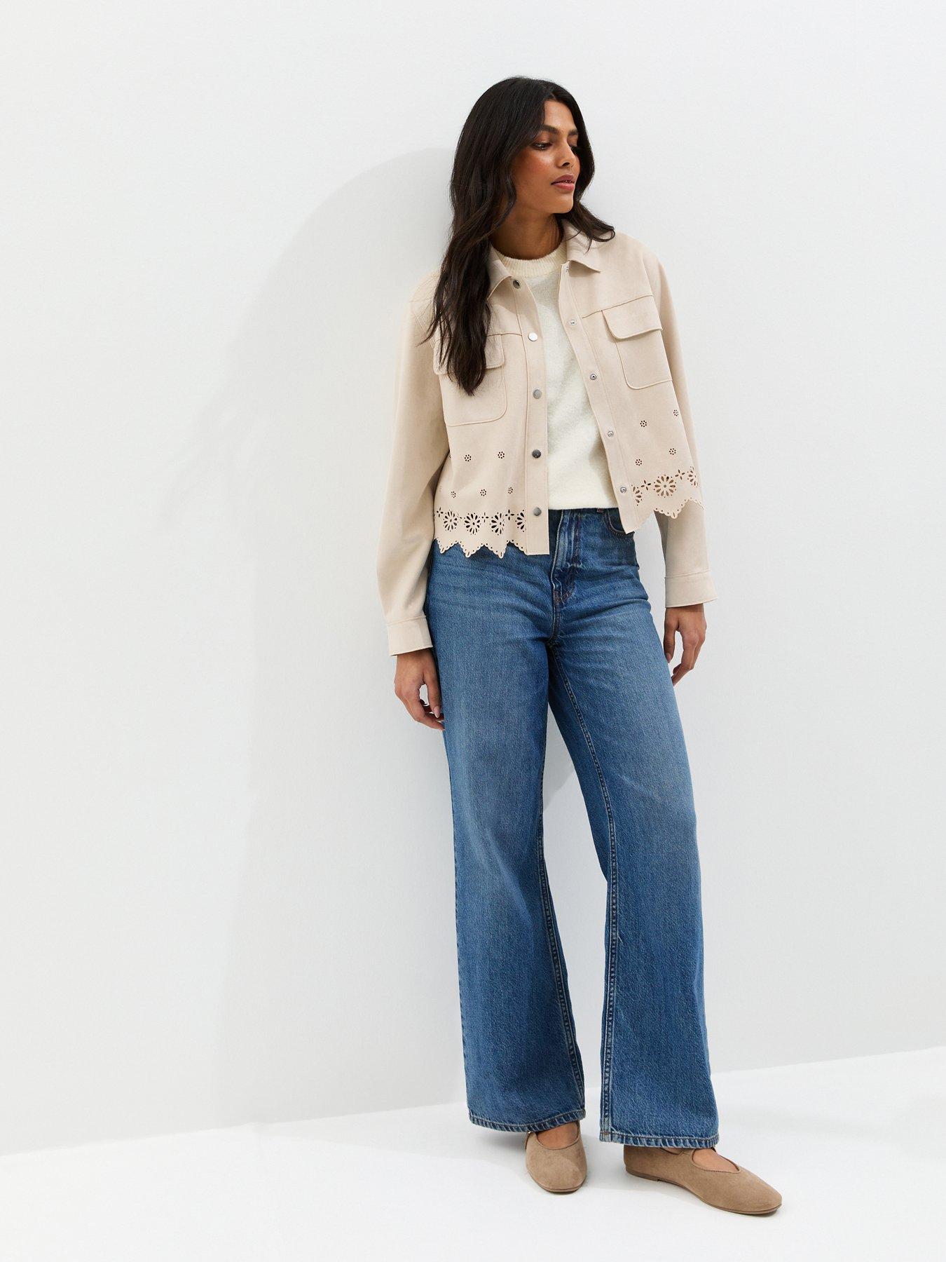 Image 3 of 5 of New Look Cutwork Faux Suede Shacket - Stone