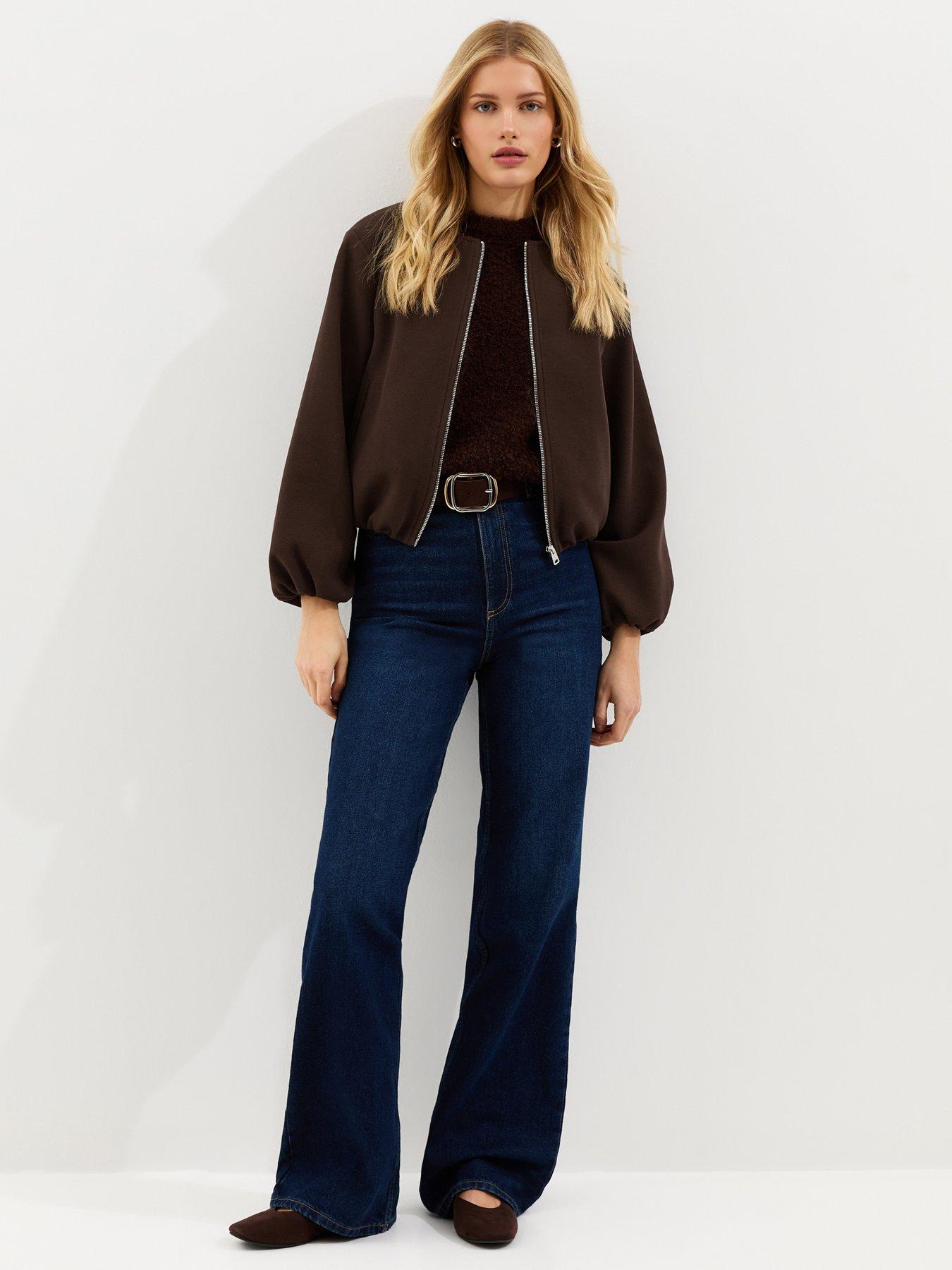 Image 3 of 5 of New Look Collarless Zip Through Bomber Jacket - Brown