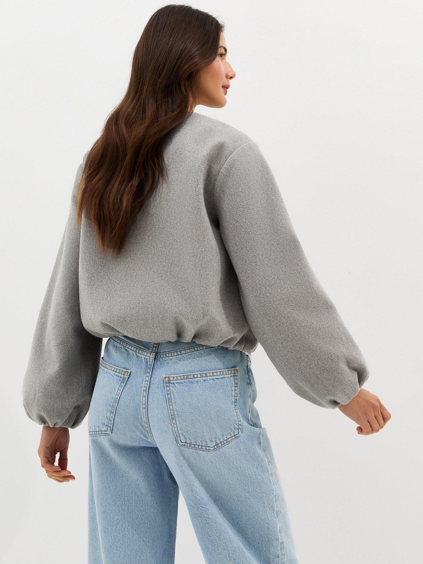 Image 2 of 5 of New Look Collarless Zip Through Bomber Jacket - Grey