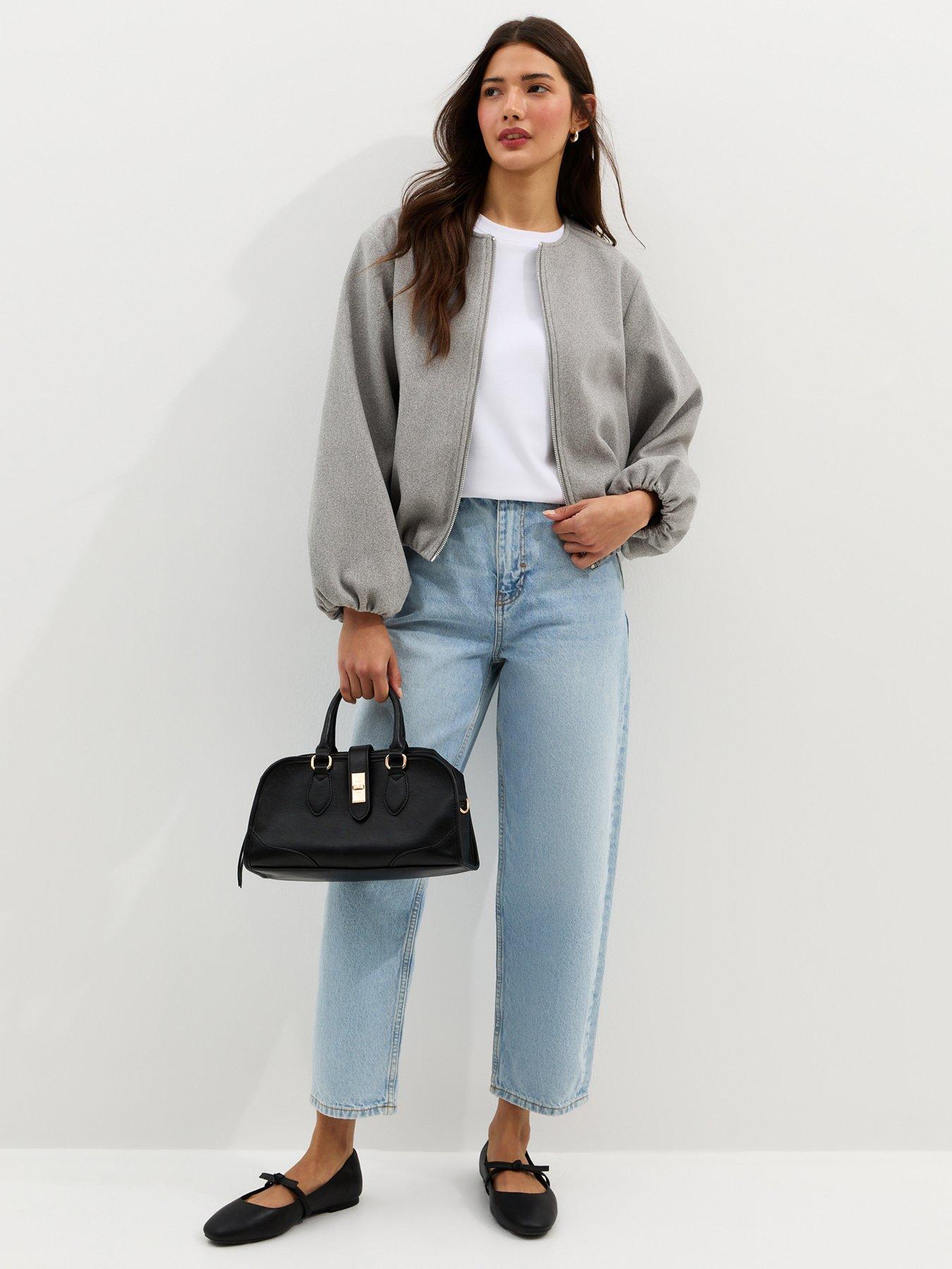 Image 3 of 5 of New Look Collarless Zip Through Bomber Jacket - Grey