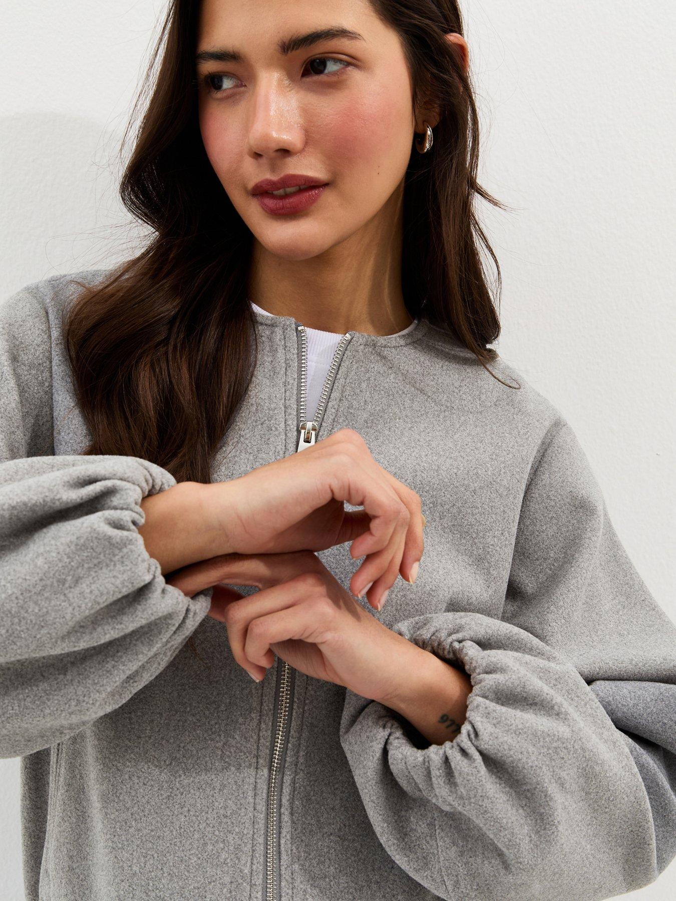 Image 4 of 5 of New Look Collarless Zip Through Bomber Jacket - Grey