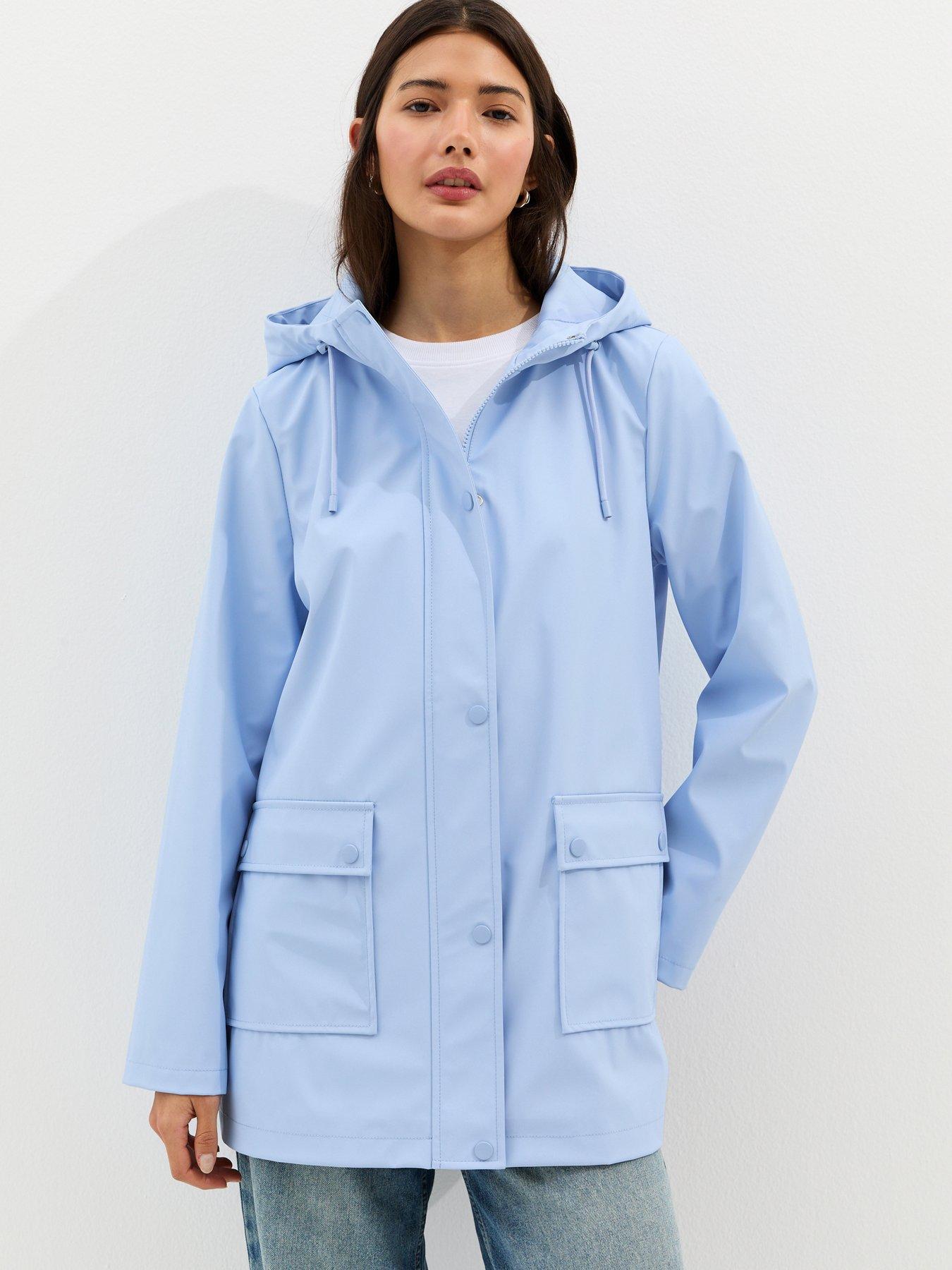 Image 1 of 5 of New Look Water Resistant Drawstring Hood Rain Anorak - Light Blue