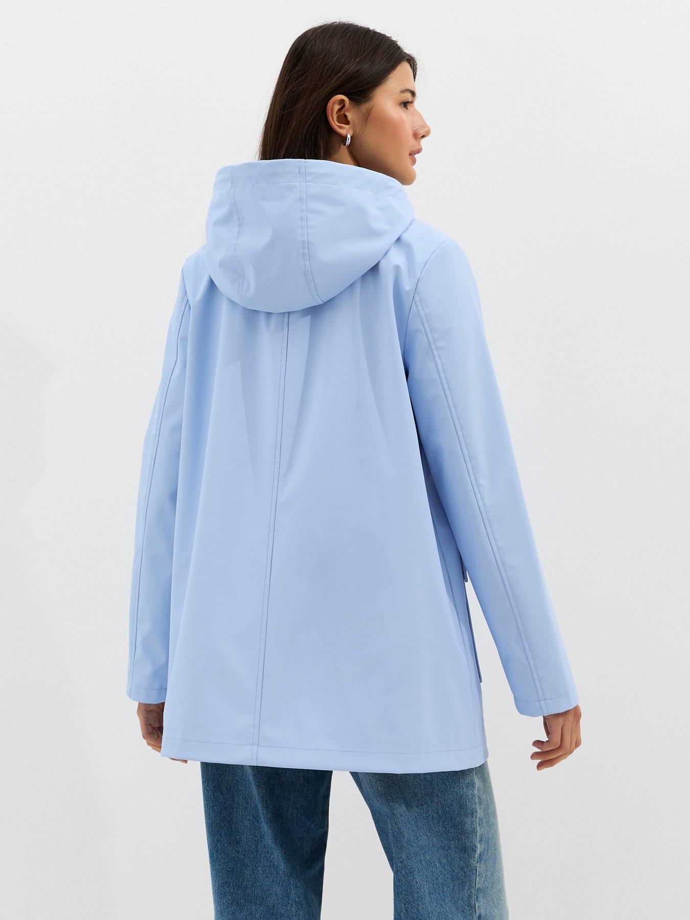 Image 2 of 5 of New Look Water Resistant Drawstring Hood Rain Anorak - Light Blue
