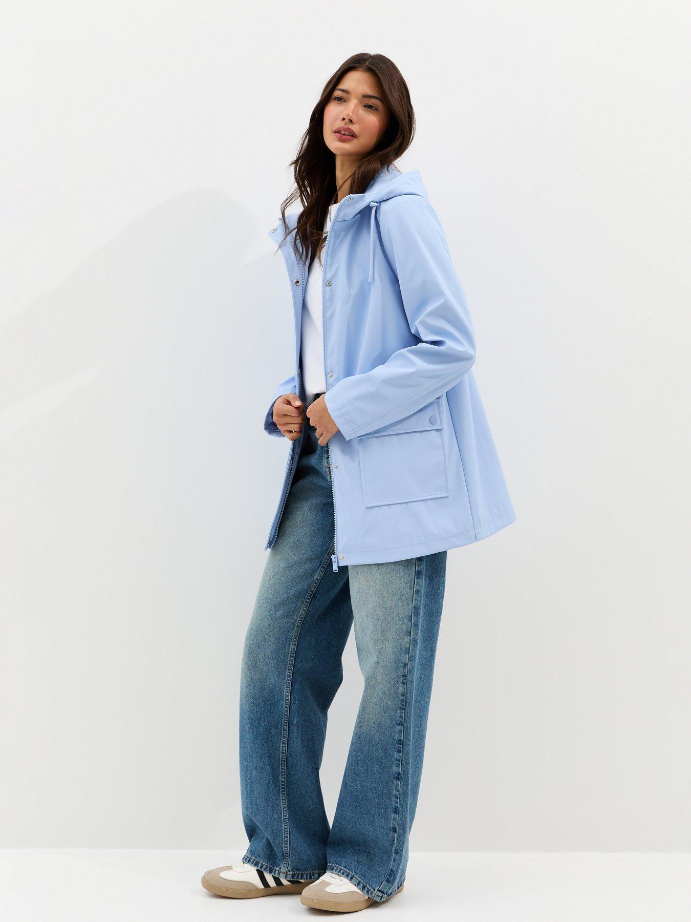 Image 3 of 5 of New Look Water Resistant Drawstring Hood Rain Anorak - Light Blue