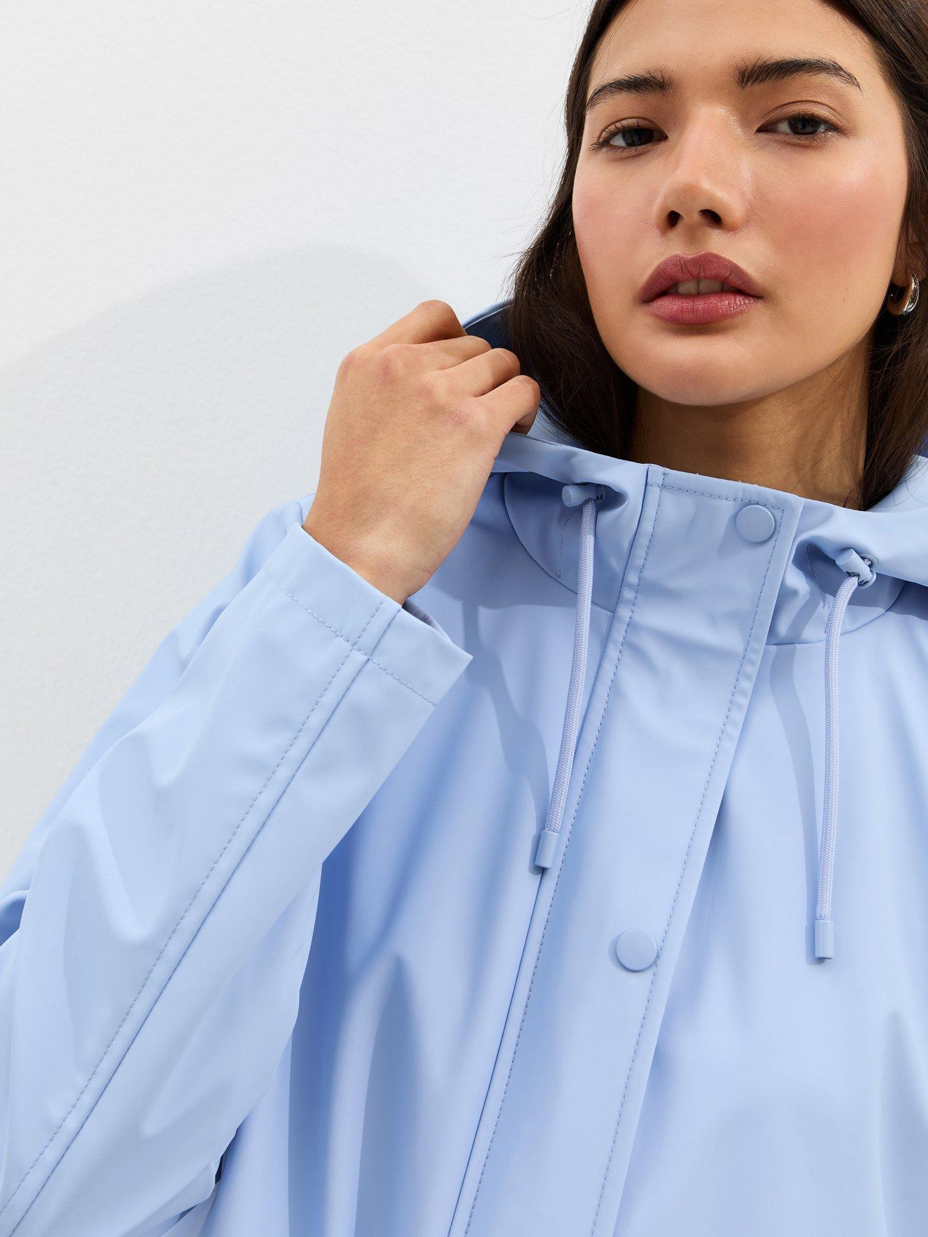 Image 4 of 5 of New Look Water Resistant Drawstring Hood Rain Anorak - Light Blue