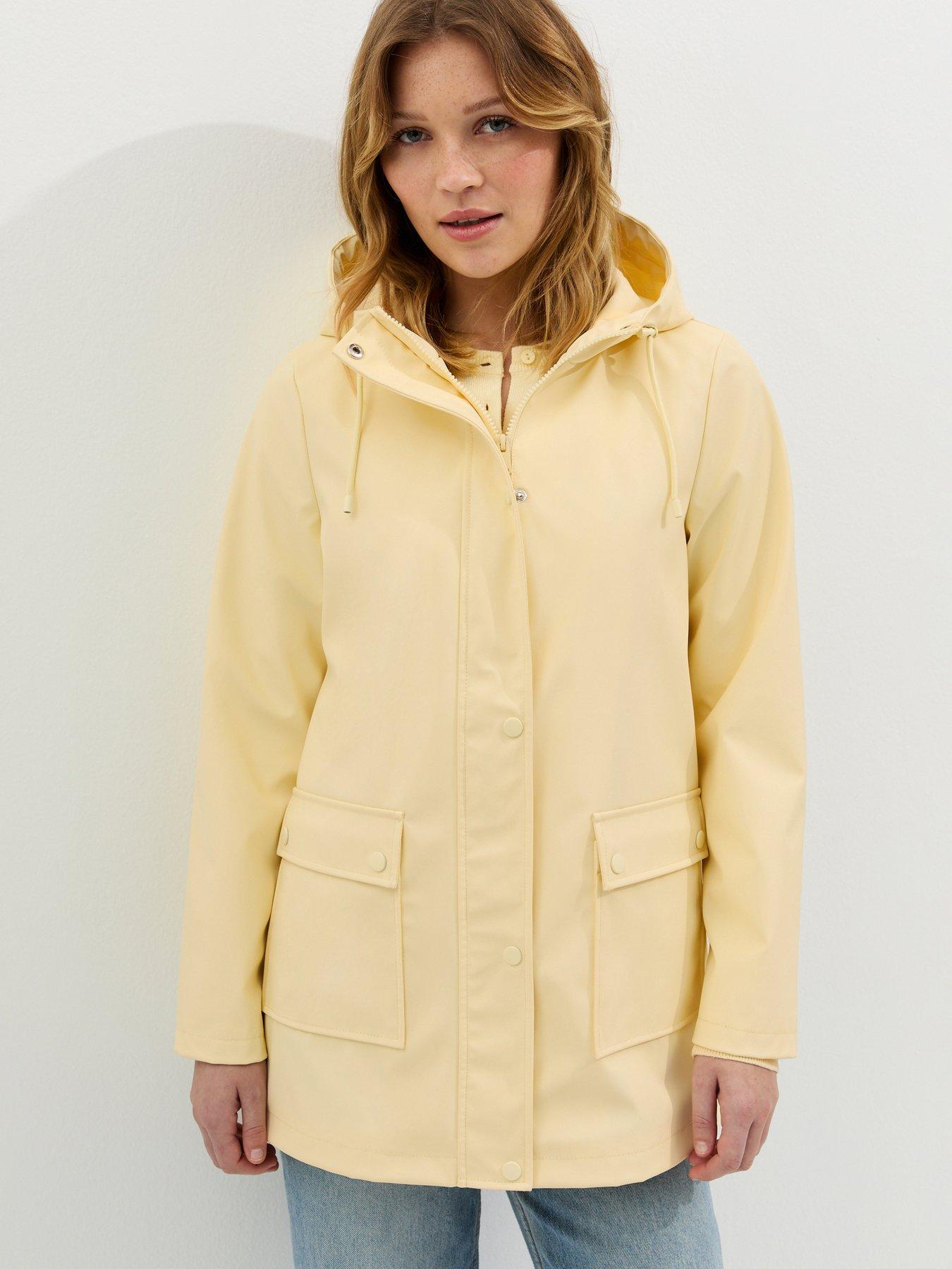 Image 1 of 5 of New Look Light Yellow Water Resistant Drawstring Hood Rain Anorak